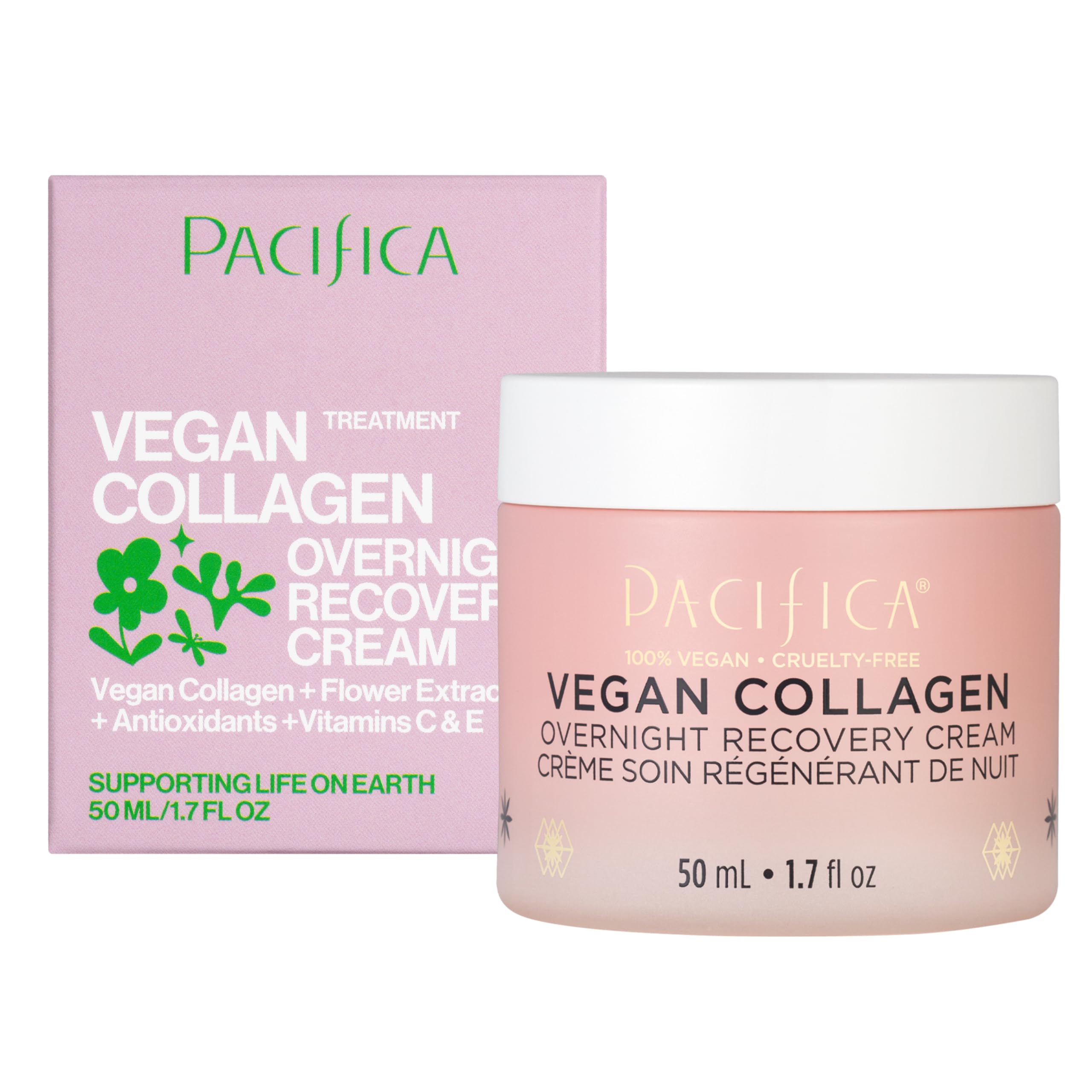 Pacifica Vegan Collagen Night Cream bottle showcasing overnight anti-aging potential