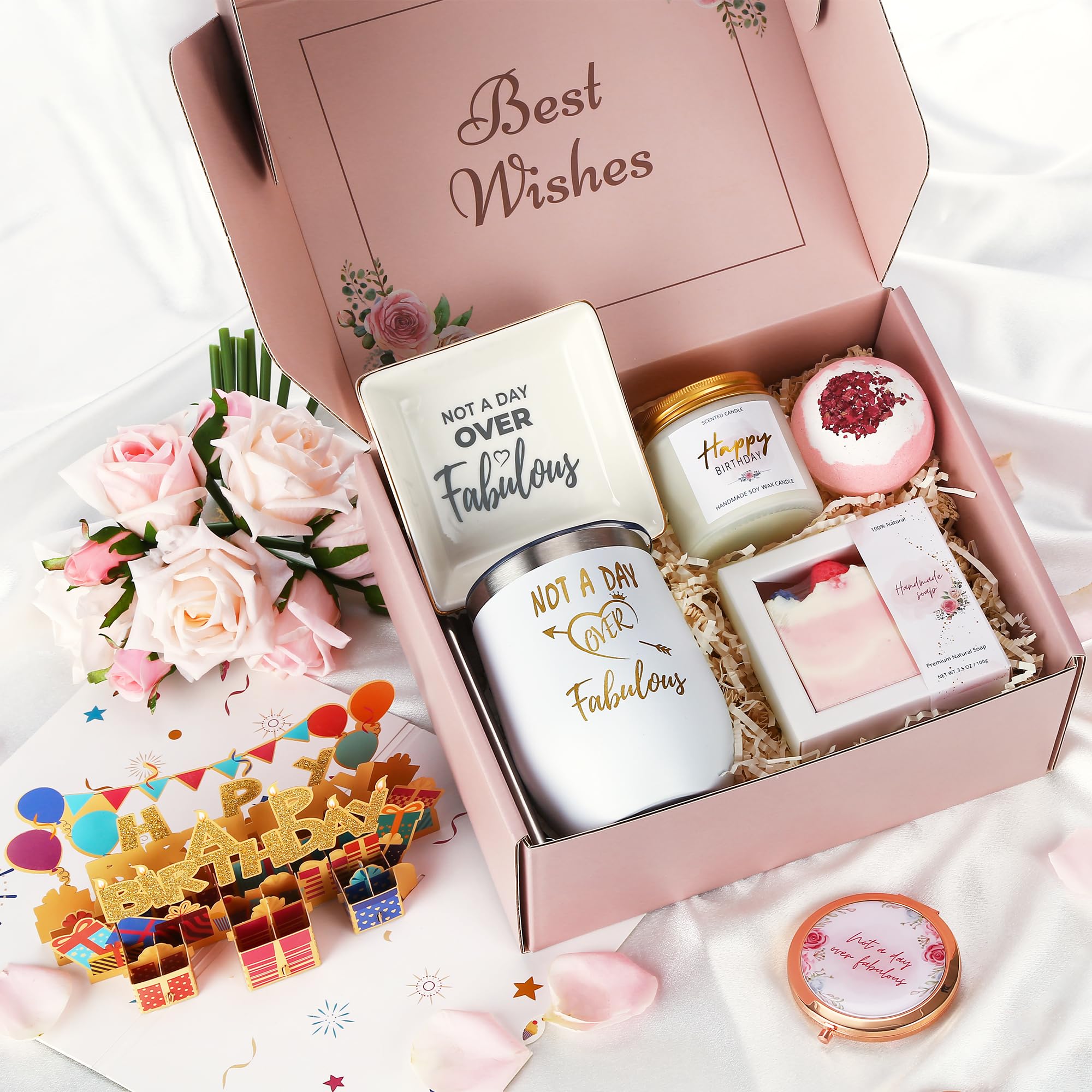 Pacikwest 8-piece gift basket items organized for a complete pampering experience.