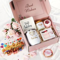 Pacikwest 8-piece gift basket items organized for a complete pampering experience.