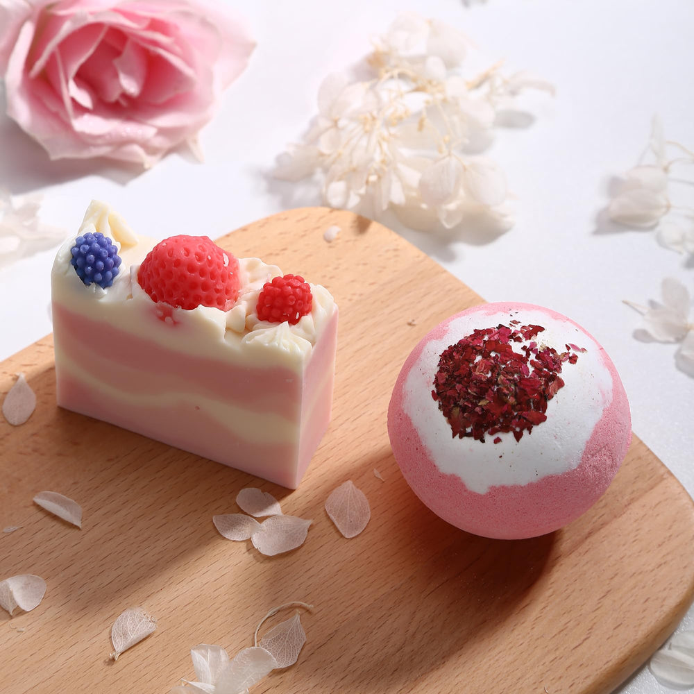 Pacikwest rose bath bomb for soothing a luxurious bath moment.