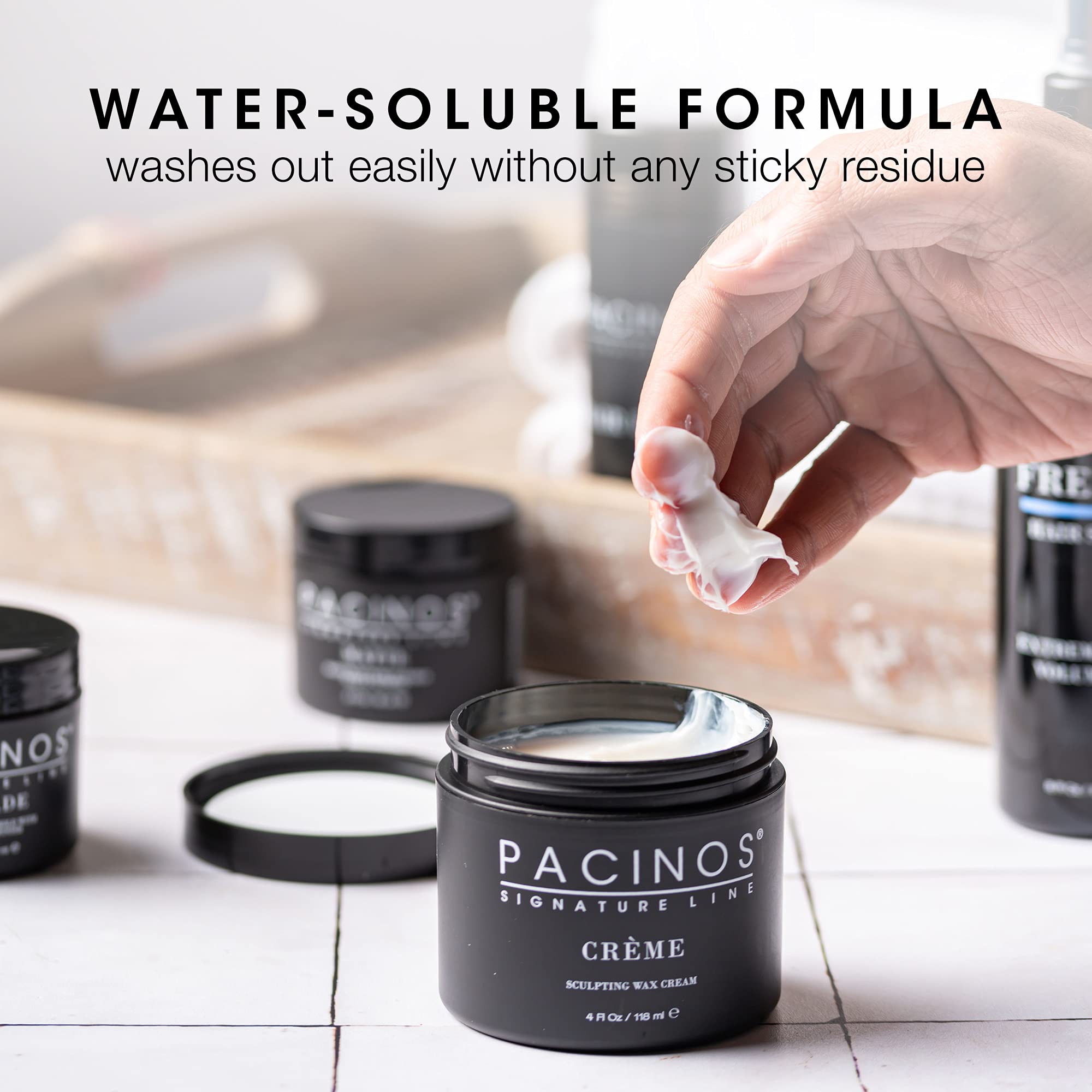 Pacinos Creme hair application illustrates root-to-tip distribution for defined shapes