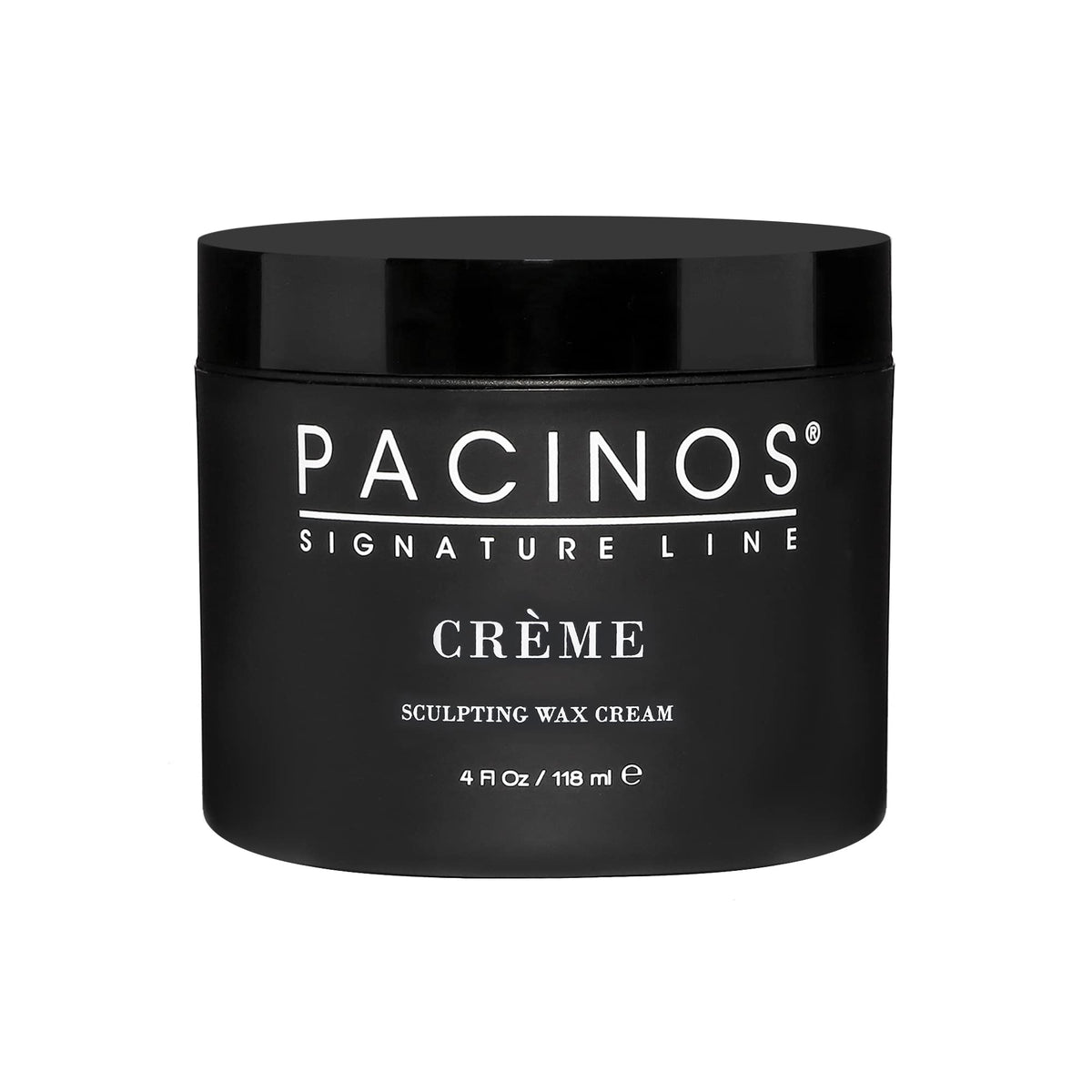 Pacinos Creme Wax Cream bottle showing medium hold and natural definition.