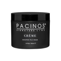 Pacinos Creme Wax Cream bottle showing medium hold and natural definition.