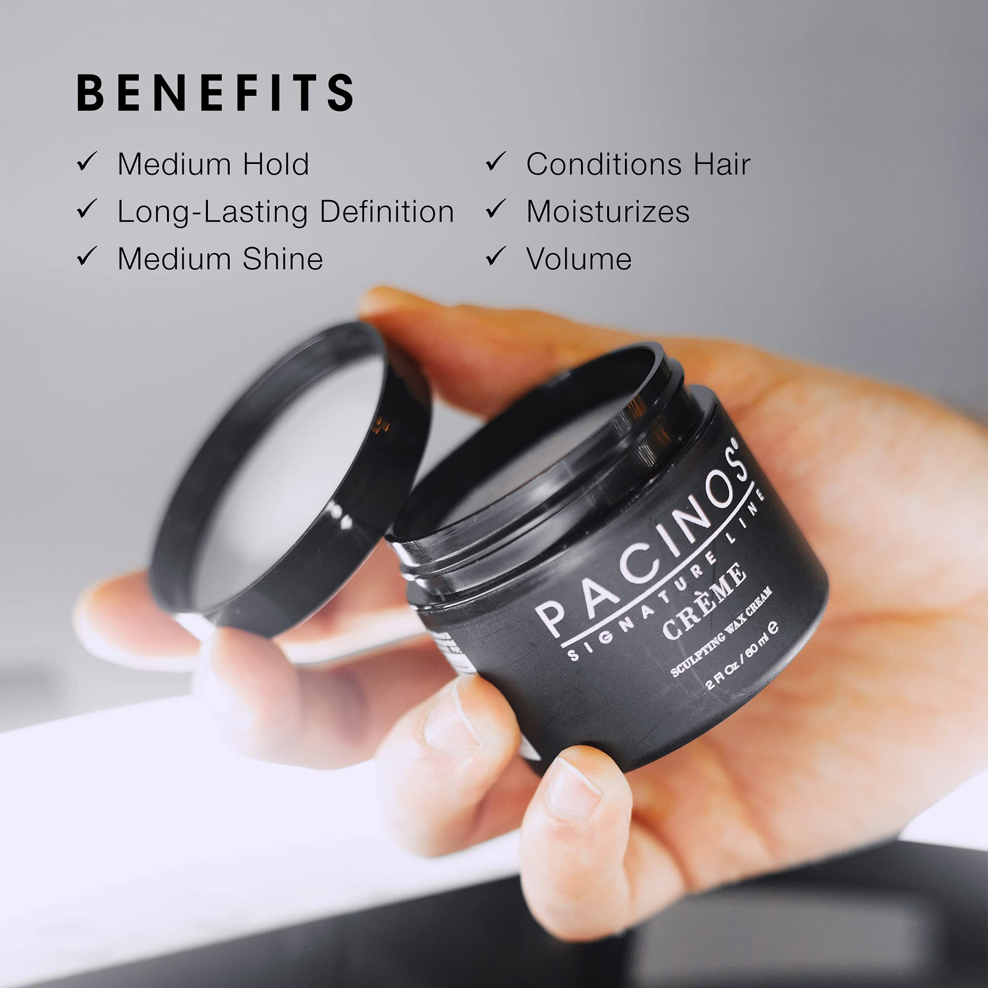 Pacinos Creme texture and hold demonstrates medium hold for textured styles