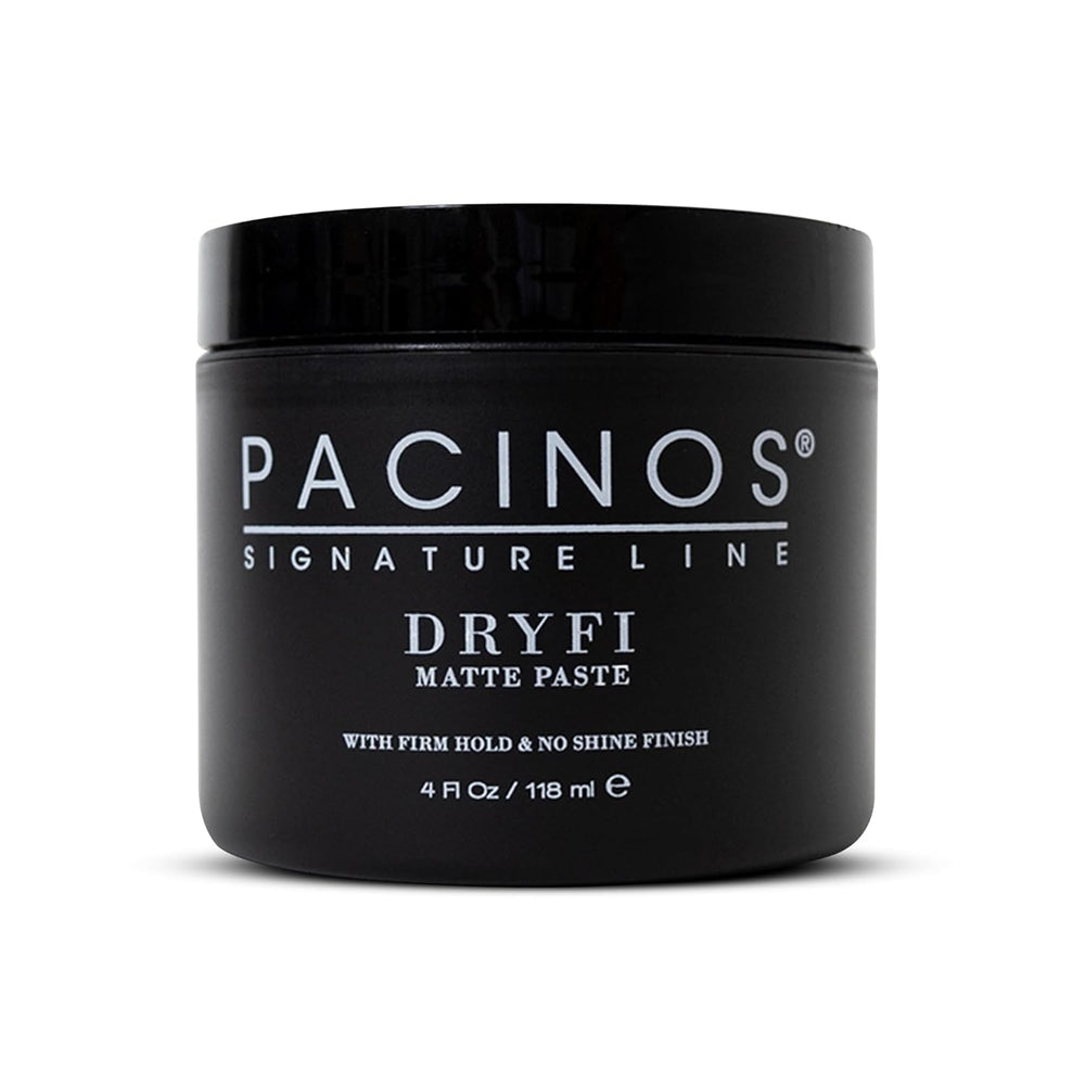 Pacinos DRYFI matte paste bottle for a natural, shine-free finish.