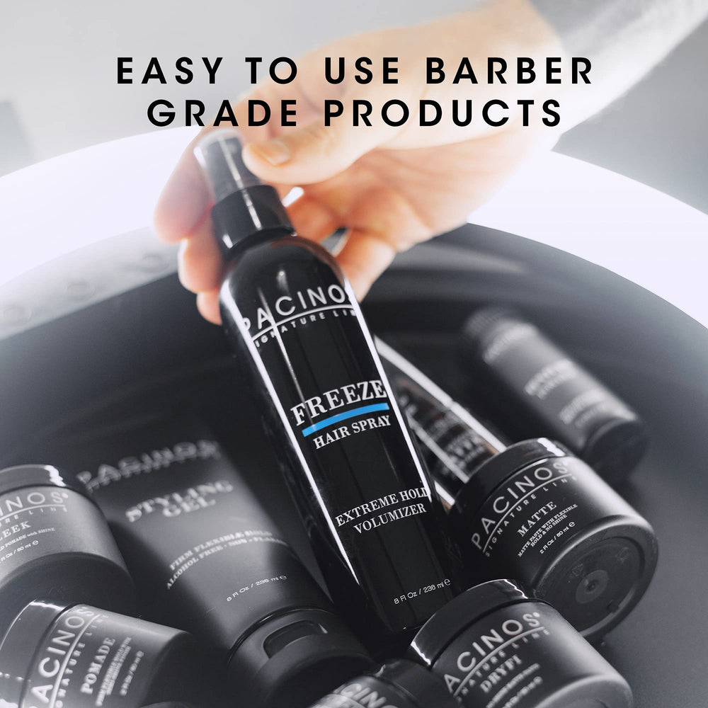 Pacinos Freeze for diverse hair types demonstrates versatile hold and texture.