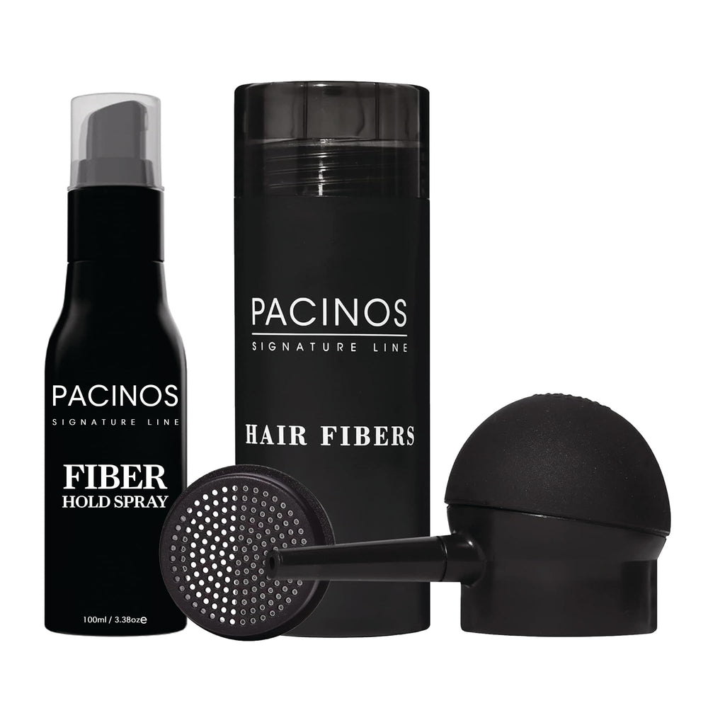 Pacinos Hair Fiber Kit coverage shows instant concealment for thinning areas