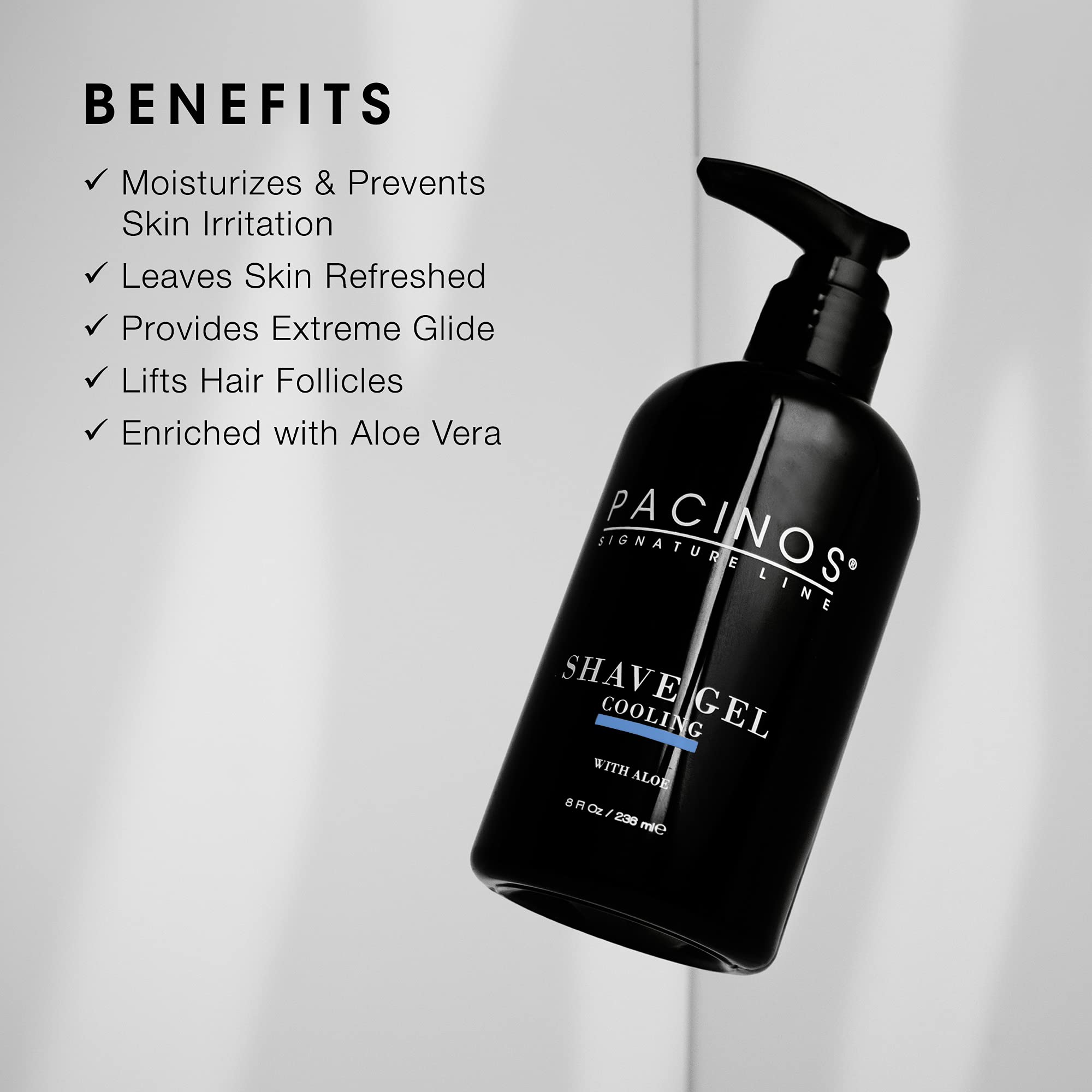 Pacinos Shave Gel clear texture being dispensed for precise beard detailing.