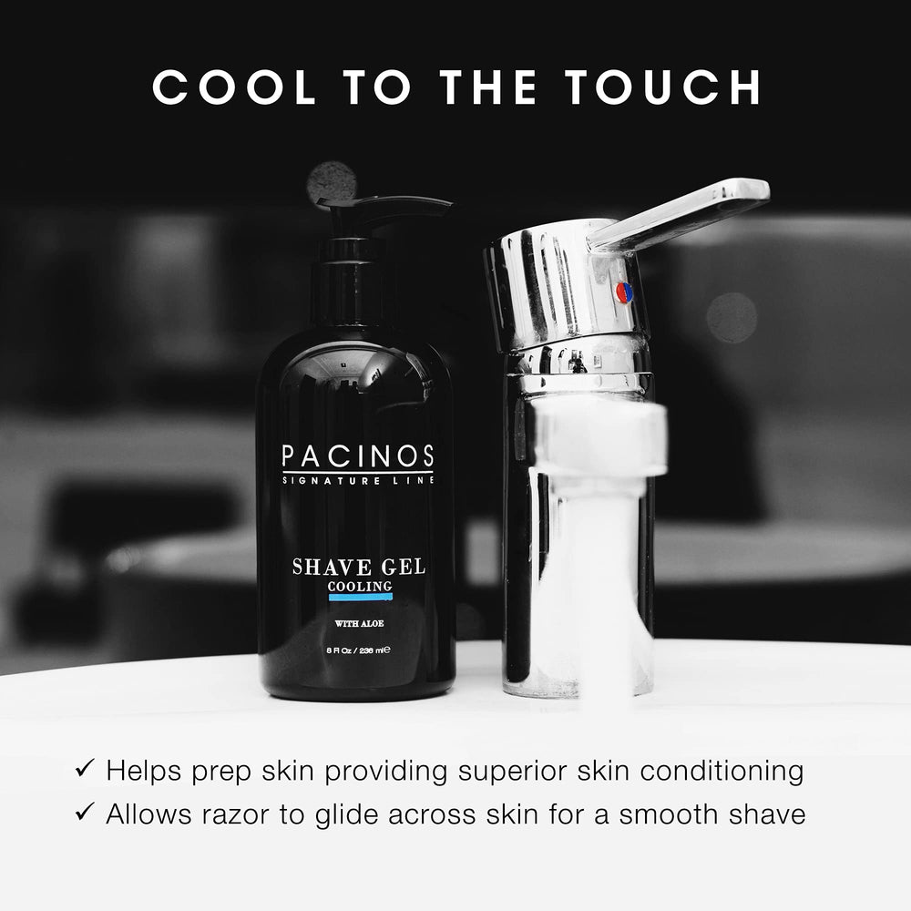Pacinos Shave Gel bottle with pump enables easy, smooth application.