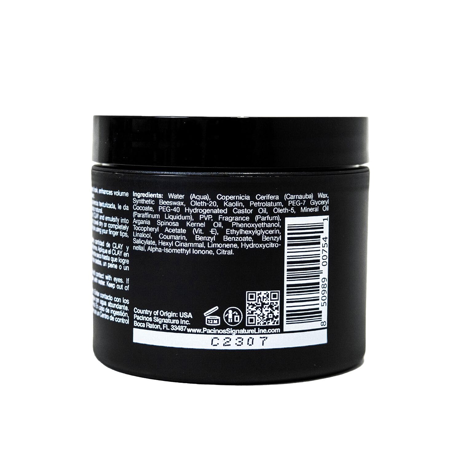 Pacinos clay paste on dry hair demonstrating strong hold and smooth feel.