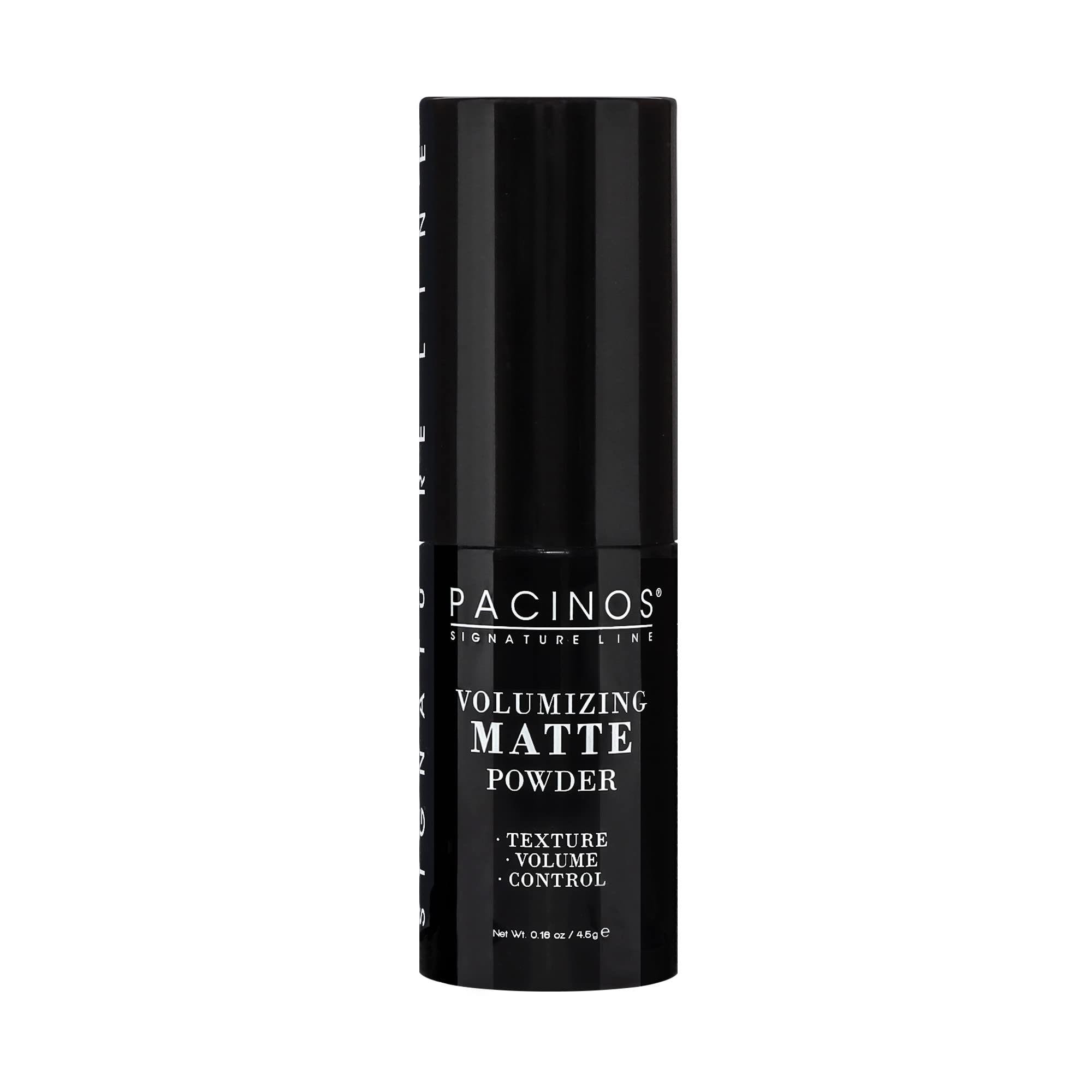 Pacinos Volumizing Matte Hair Powder bottle showing oil control and texture boost