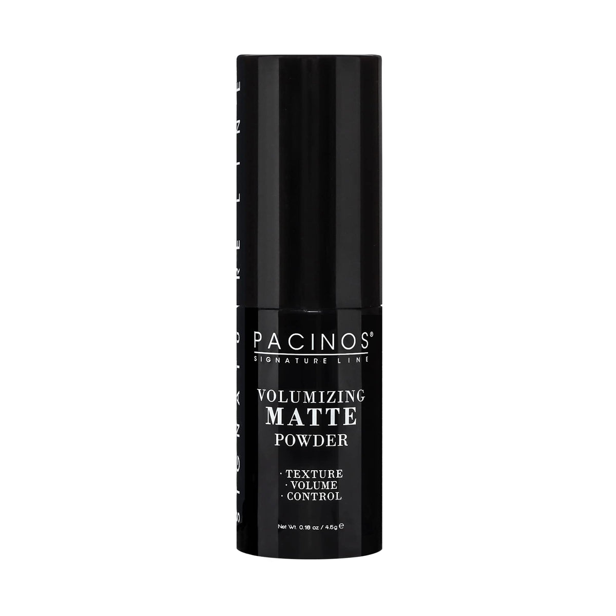 Pacinos Volumizing Matte Hair Powder bottle showing oil control and texture boost