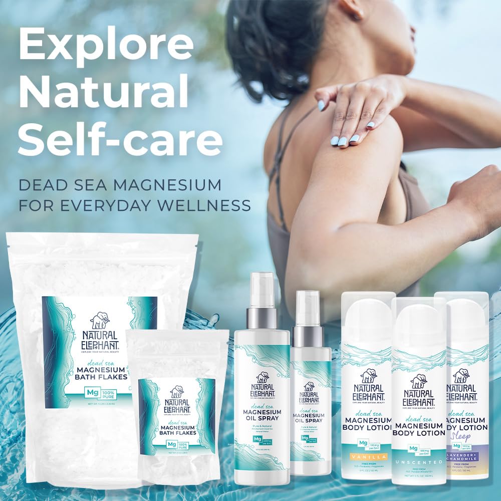 Packaging shows fragrance-free Dead Sea flakes from Natural Elephant.