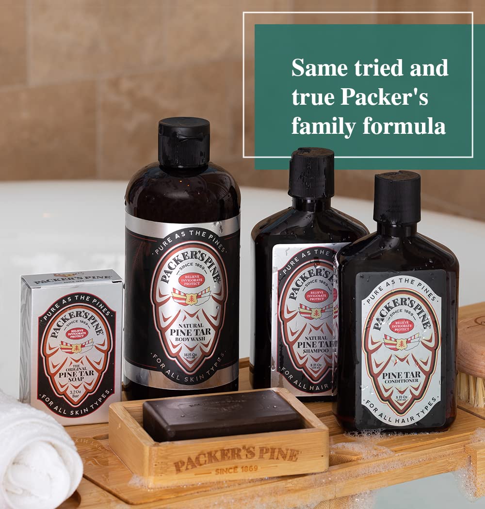 Packer's Pine Tar Conditioner in a bathroom ready for daily use.