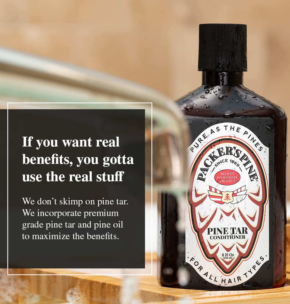 Packer's Pine Tar ingredients oil close-up illustrating natural pine tar benefits.