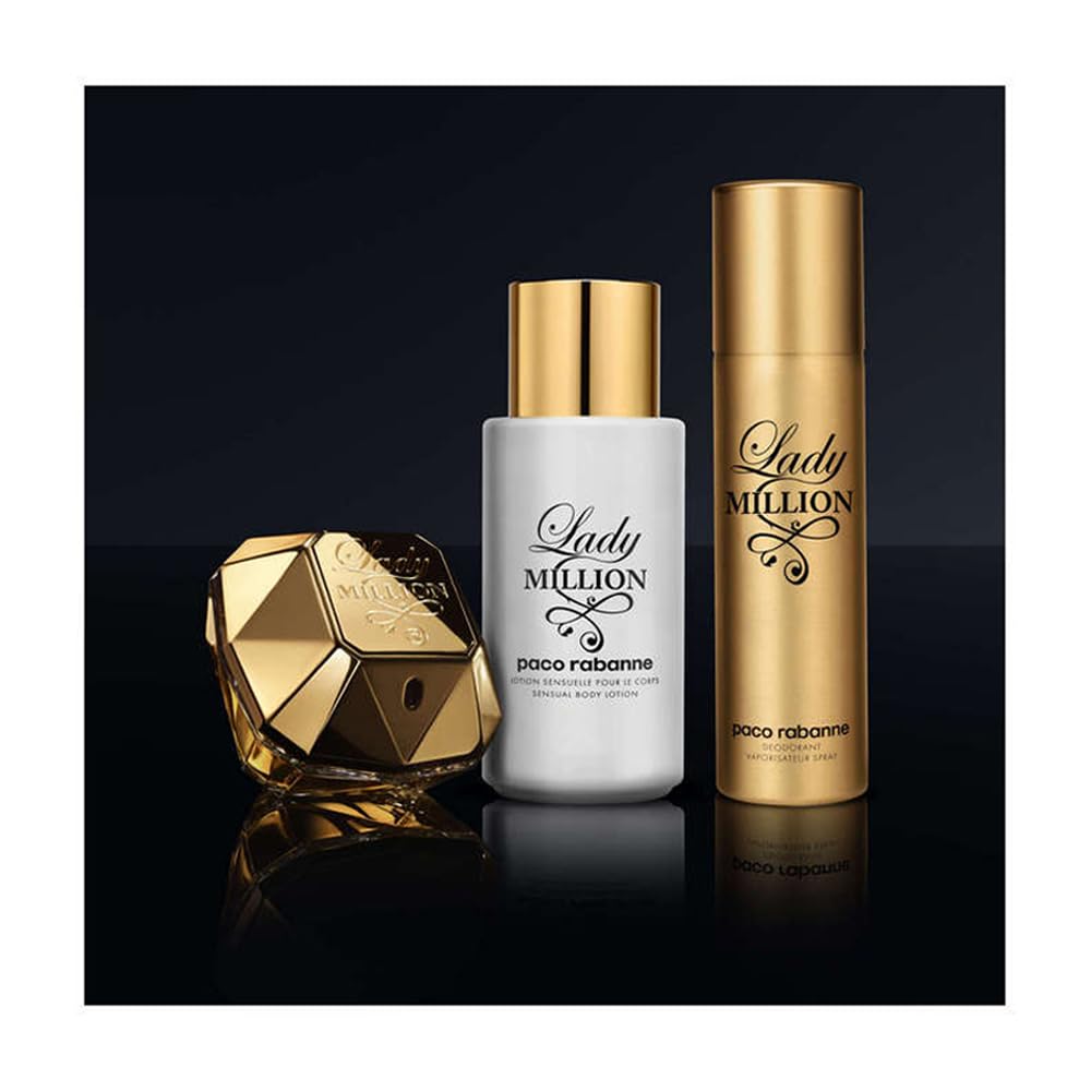 Paco Rabanne Lady Million spray in-use application shot, convenient travel size