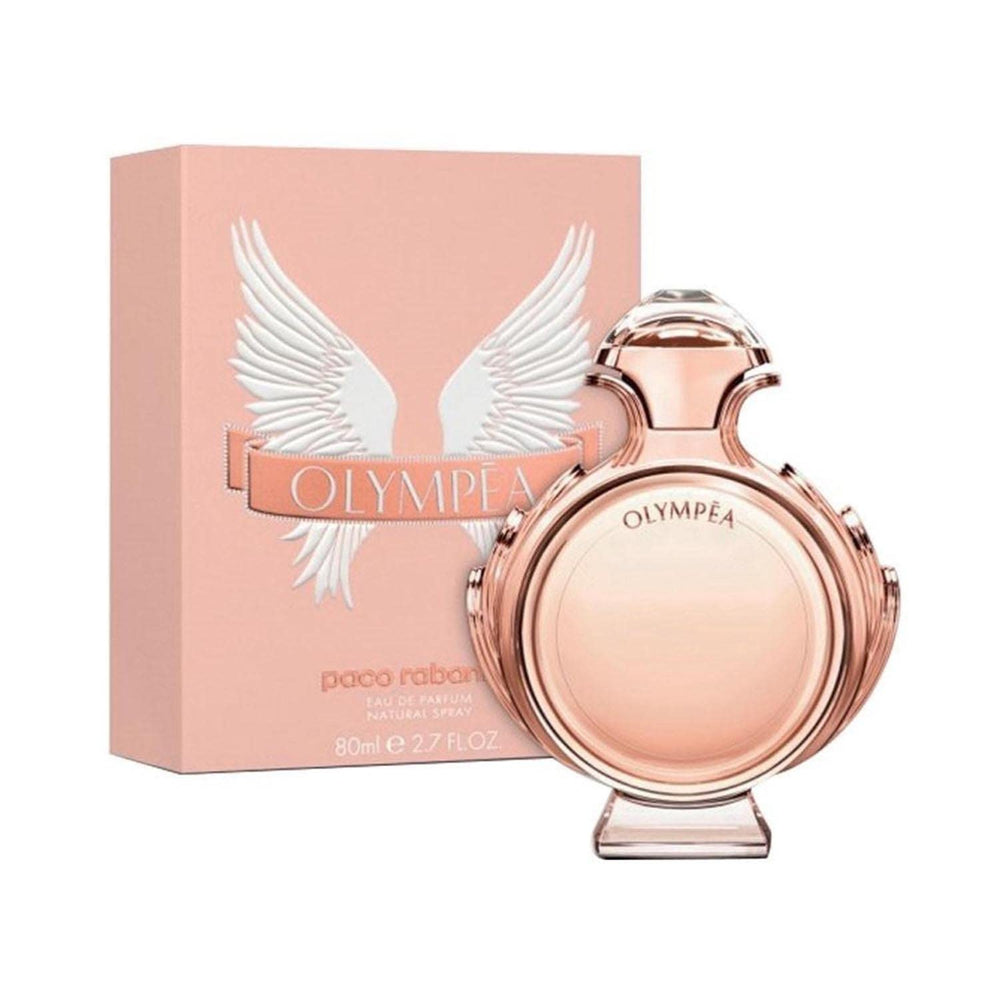 Paco Rabanne Olympéa bottle close-up highlighting the salty-vanilla aroma for evening wear.