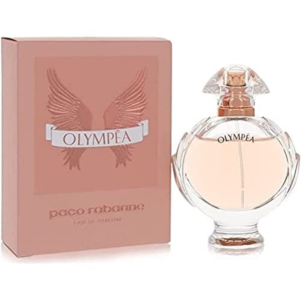 Paco Rabanne Olympéa EDP bottle on vanity, offering lasting elegant fragrance for evenings.