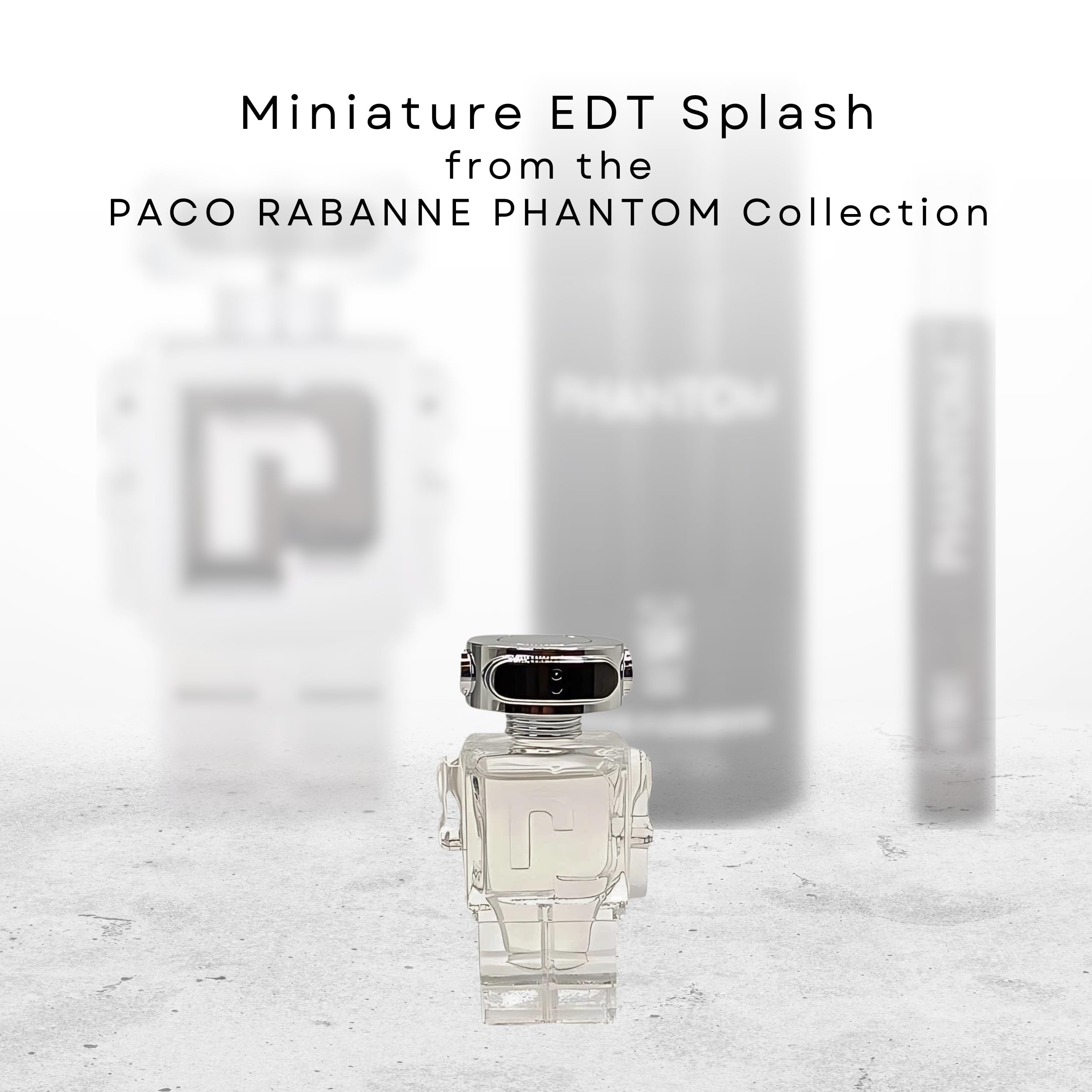 Paco Rabanne Phantom mini EDT display on a wooden surface.