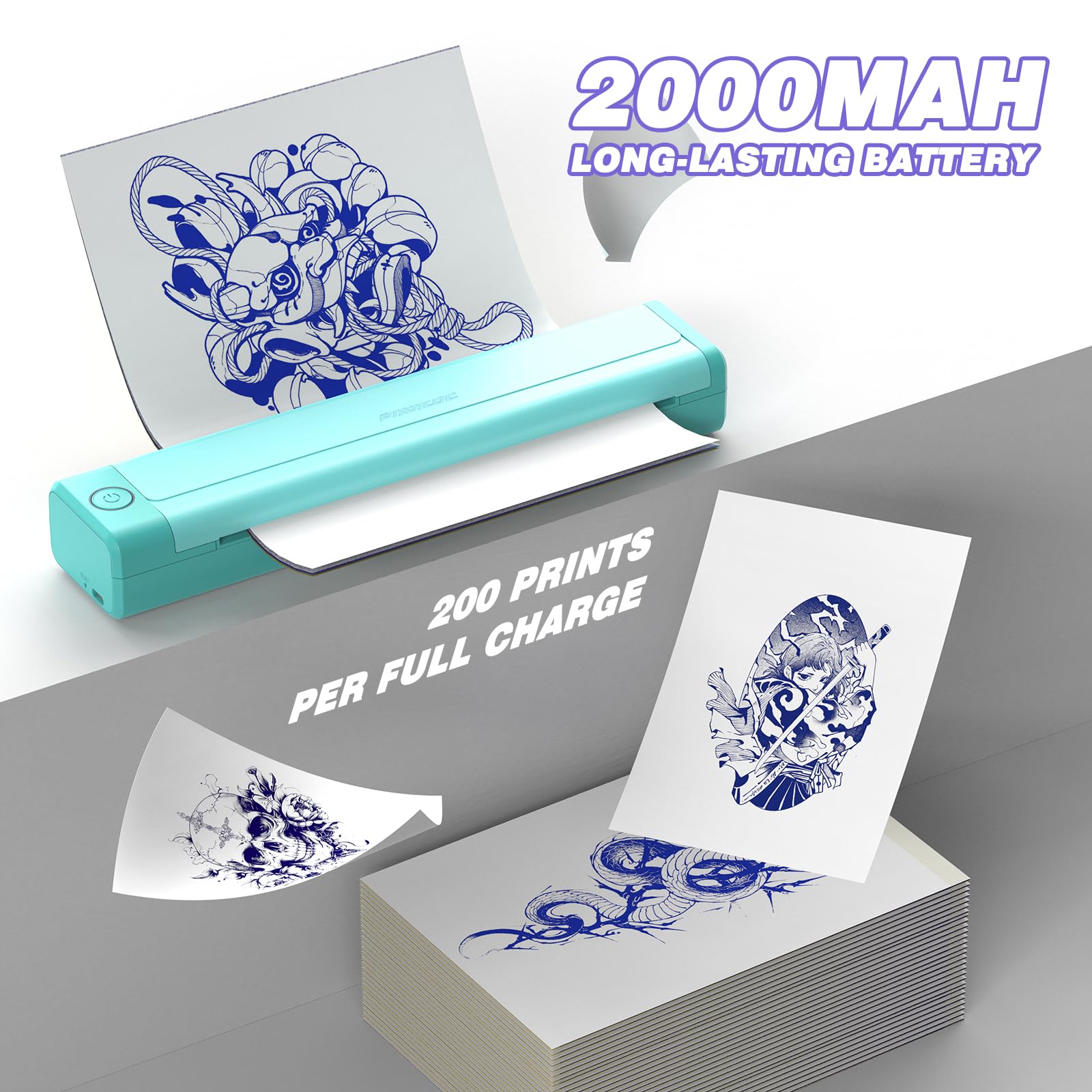 Padieoe 2000mAh battery illustration for long-use between charges