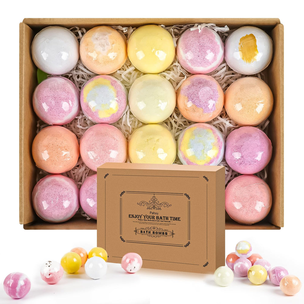 Pahxu bath bombs 20-piece box, colorful display ready for a relaxing soak