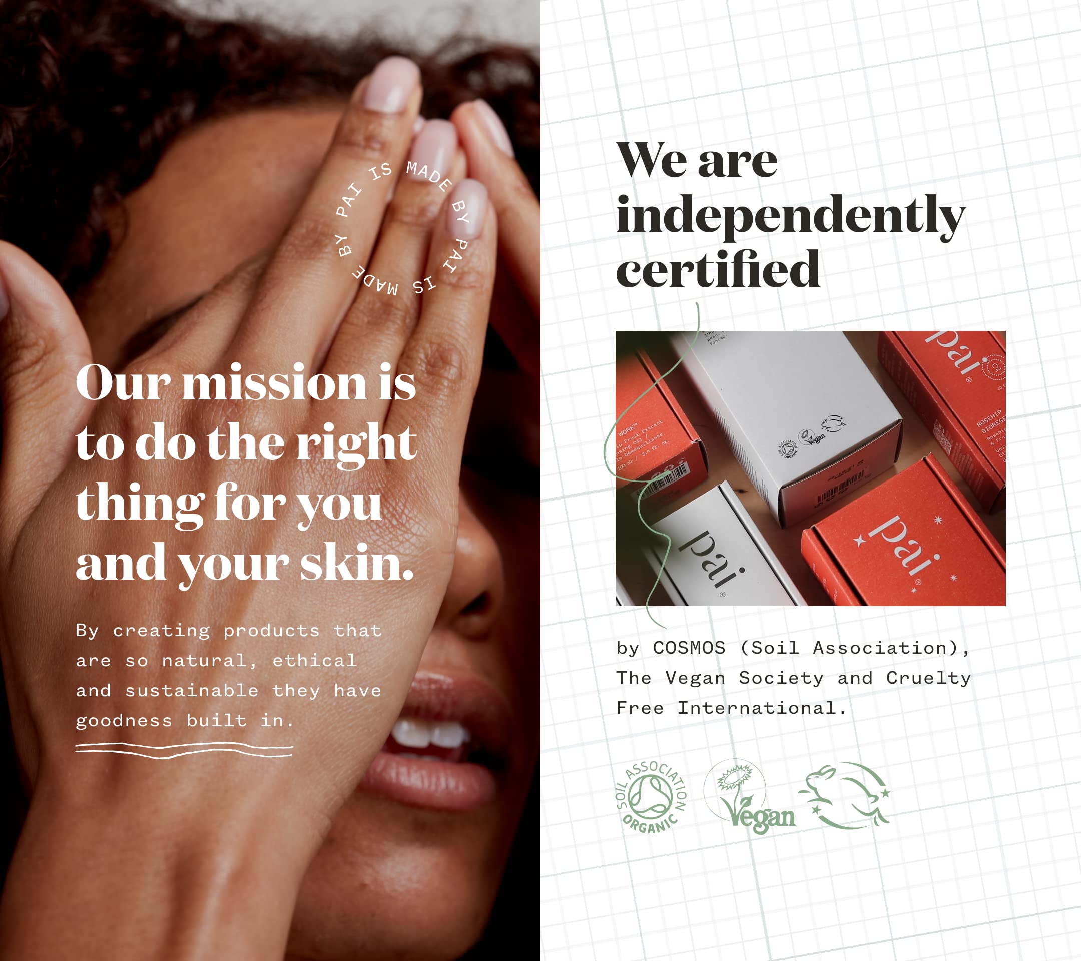 Bottle front with label details showcases a clean, vegan complexion care line.
