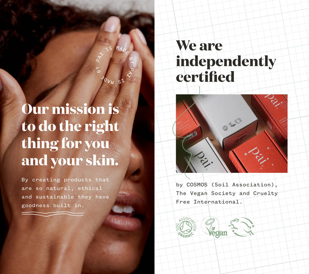 Bottle front with label details showcases a clean, vegan complexion care line.