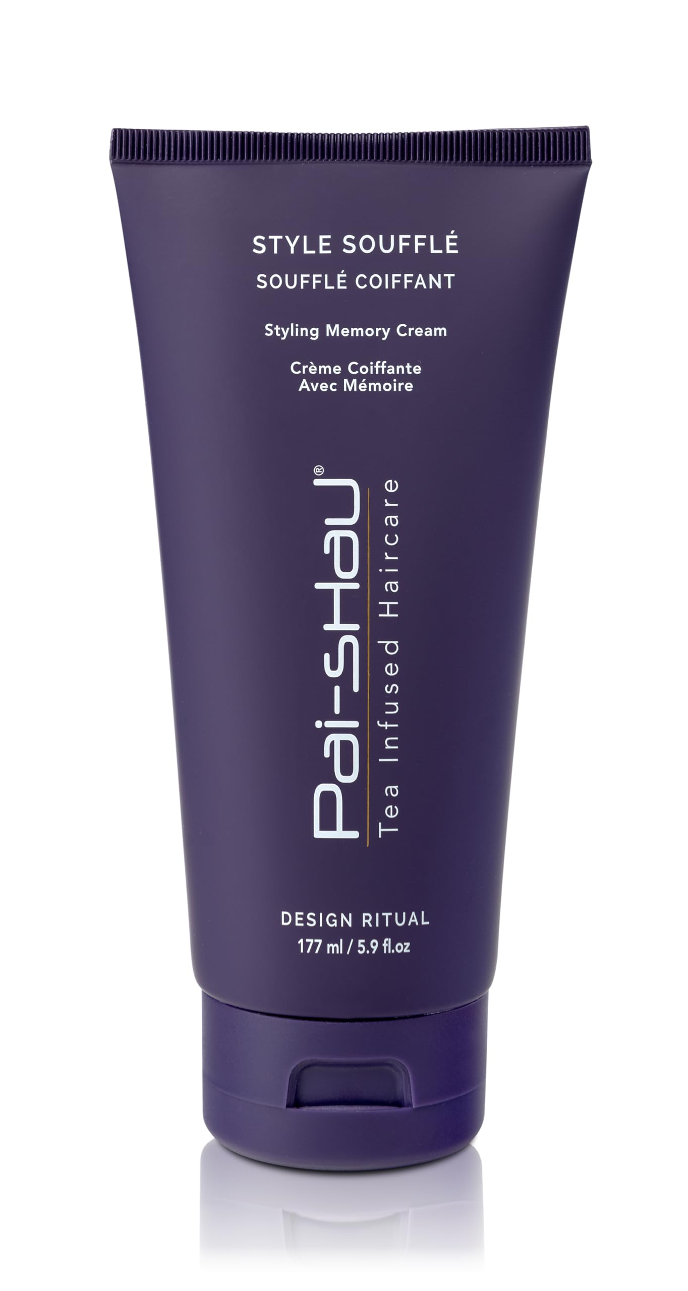 Pai-Shau Style Soufflé bottle closeup highlighting smoothing formula for all hair textures.