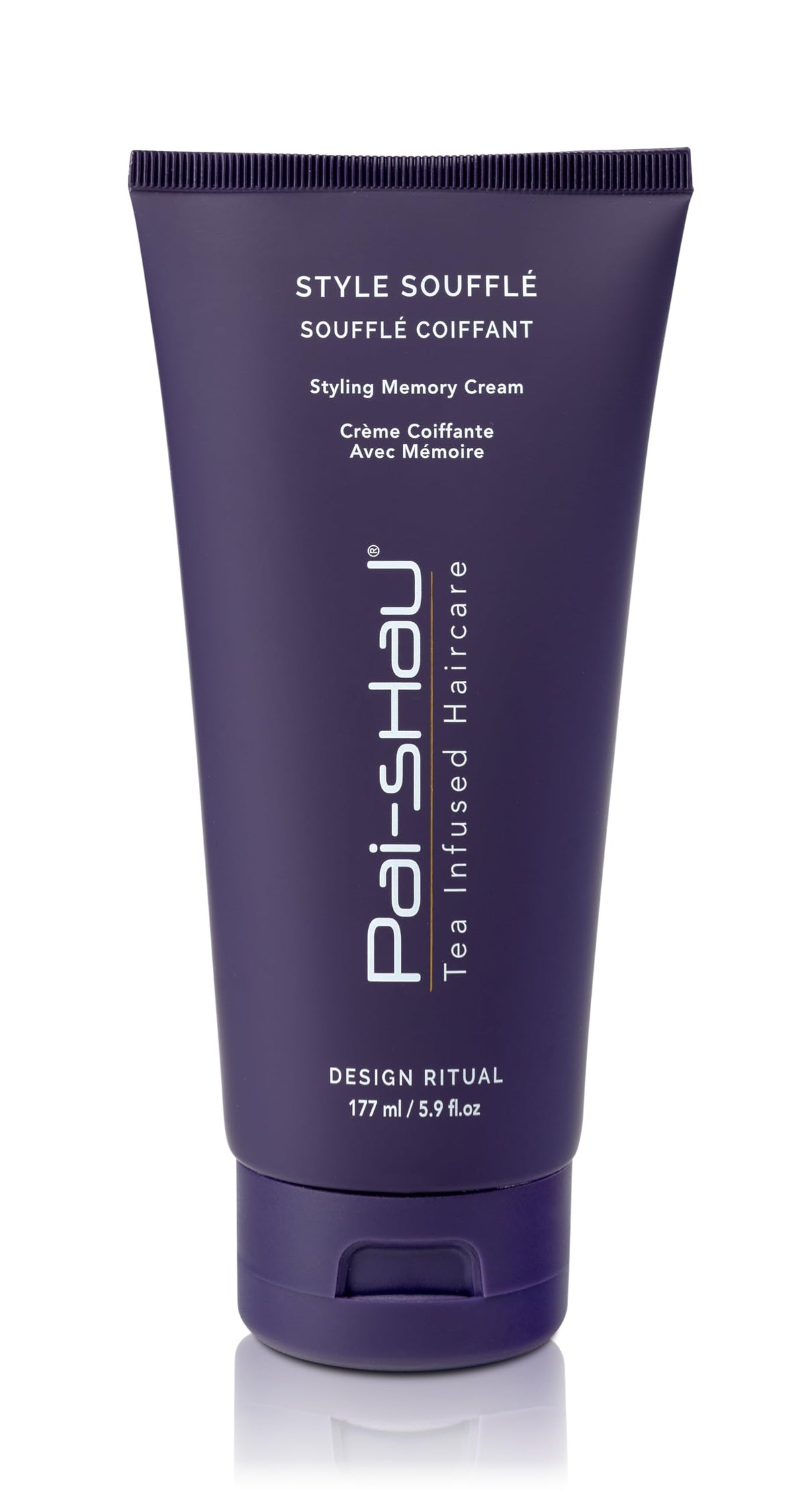 Pai-Shau Style Soufflé bottle closeup highlighting smoothing formula for all hair textures.