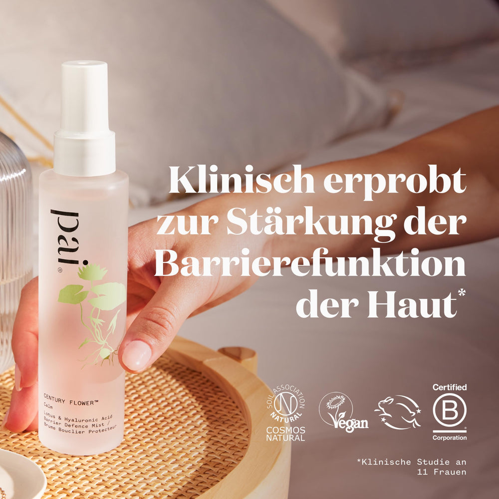Pai Skincare Century Flower tonic bottle on bathroom shelf ready for self-care