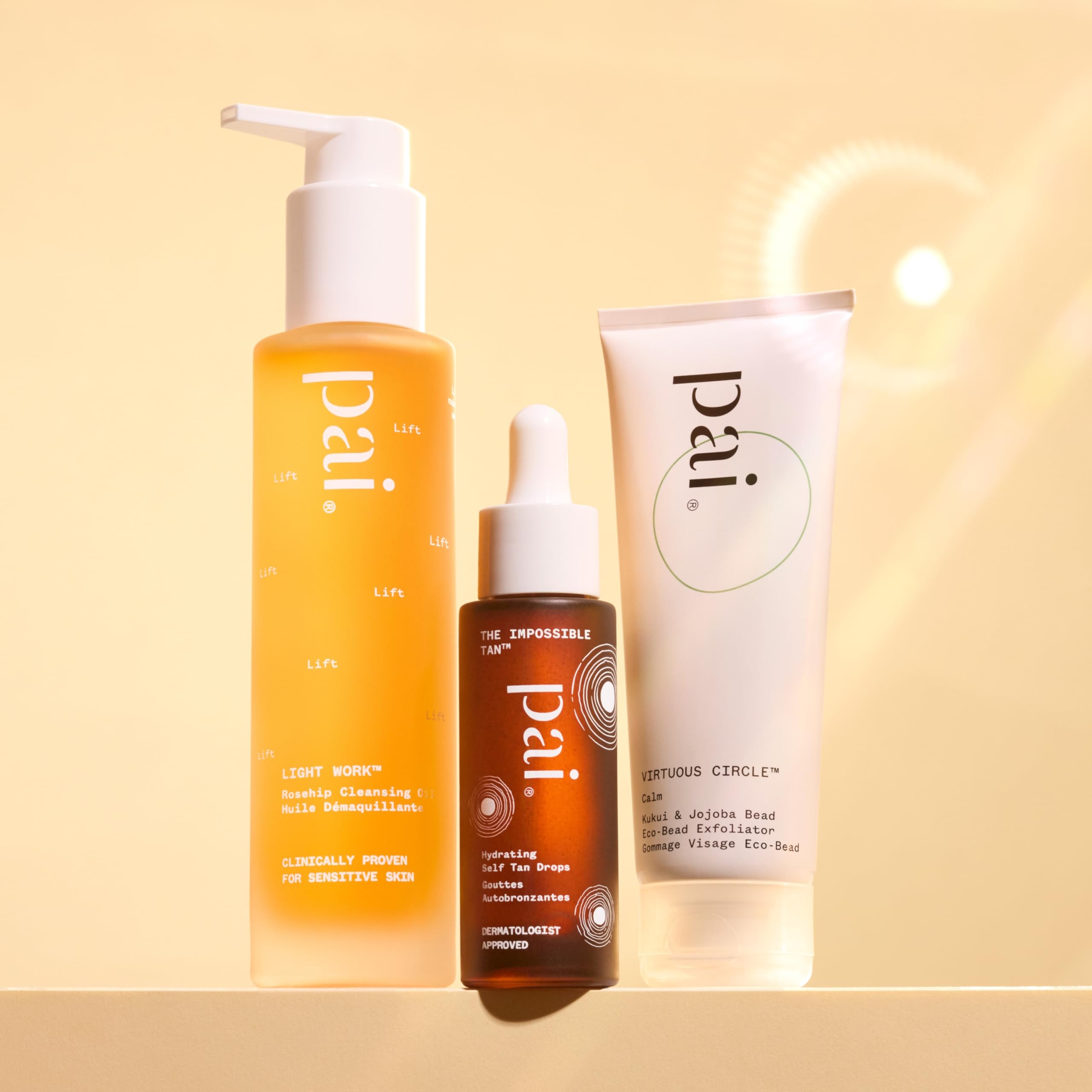 Pai Skincare Impossible Tan Drops step-by-step application close-up.