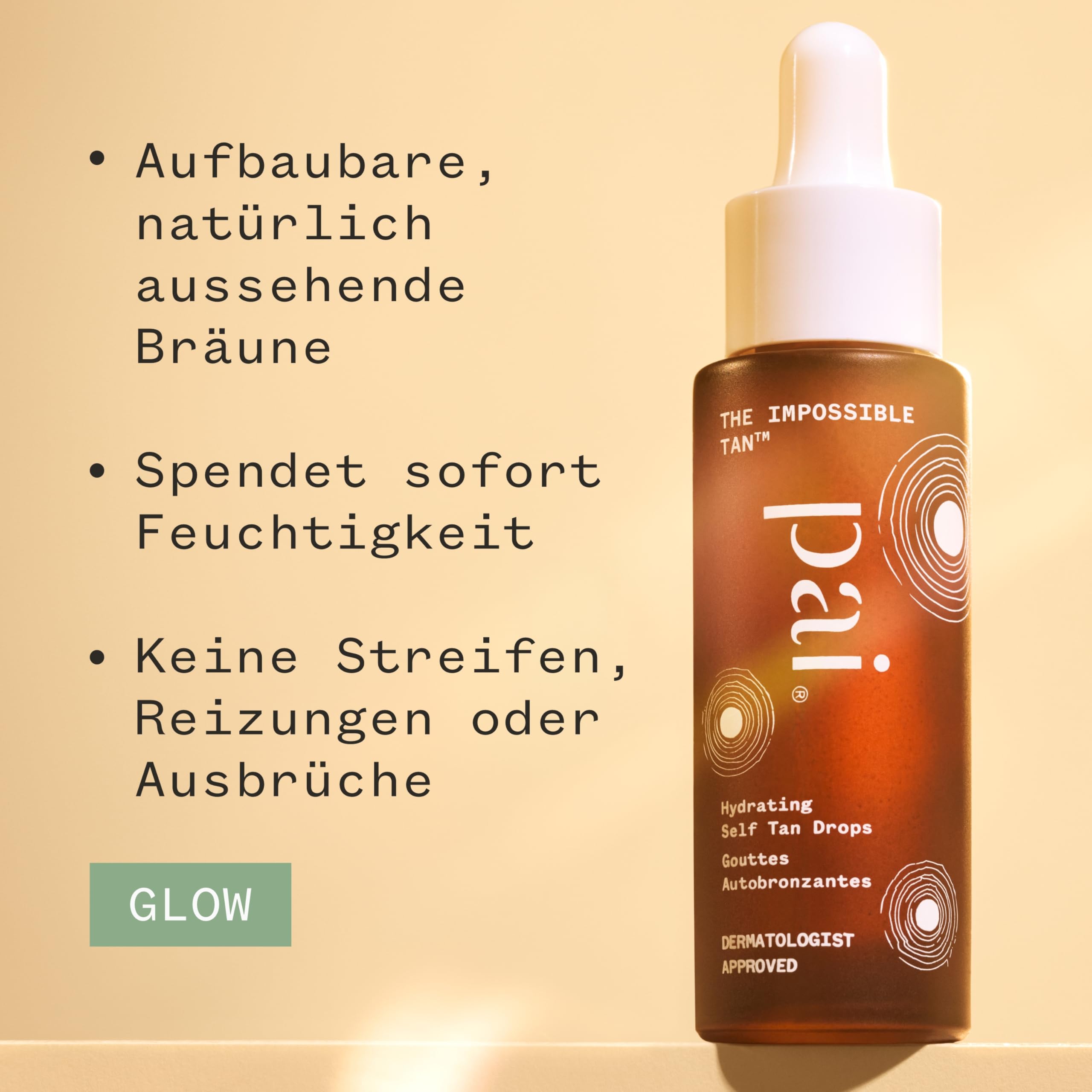 Pai Skincare Impossible Tan Drops packaging and label design.