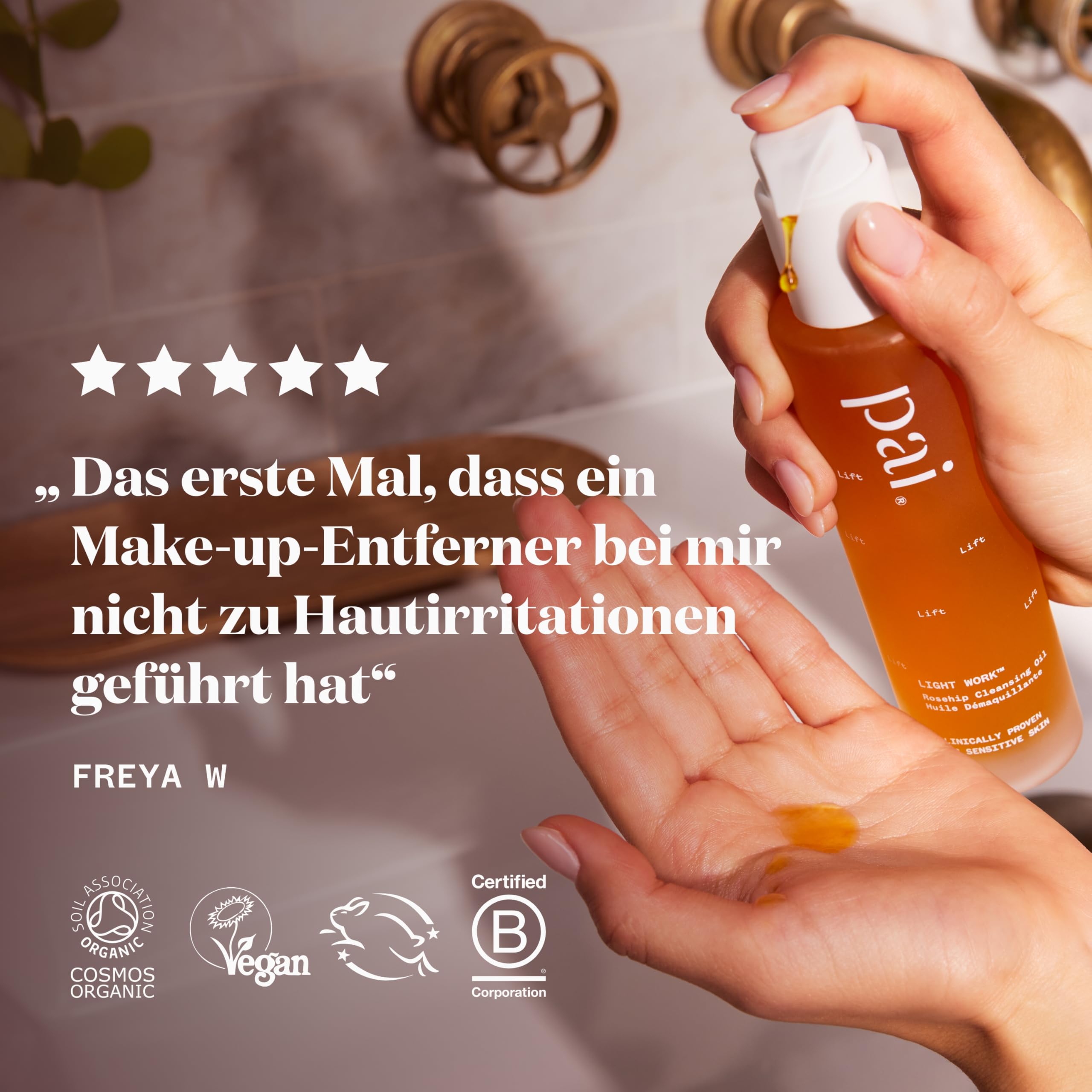 PAI SKINCARE Light Work Rosehip Cleansing Oil packaging flatlay highlights vegan formula.