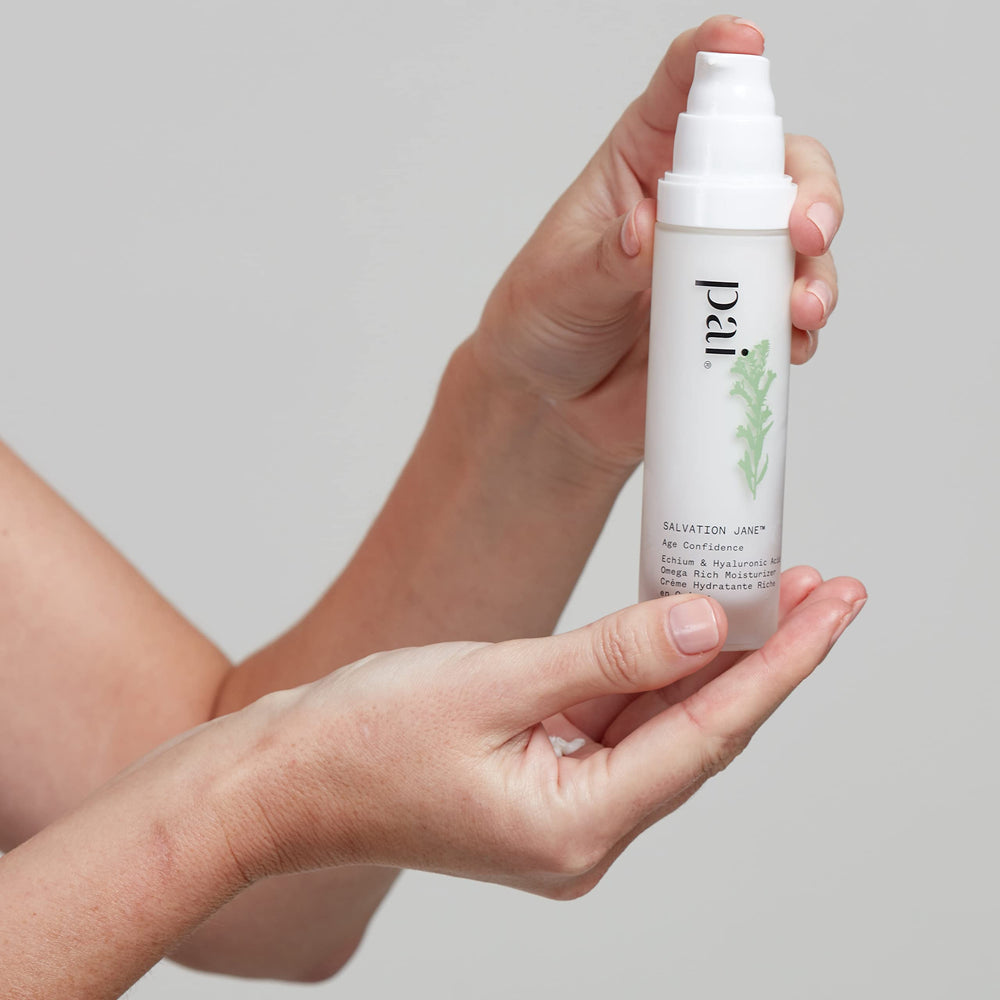 Pai Skincare Salvation Jane moisturizer applied to skin demonstrates instant hydration