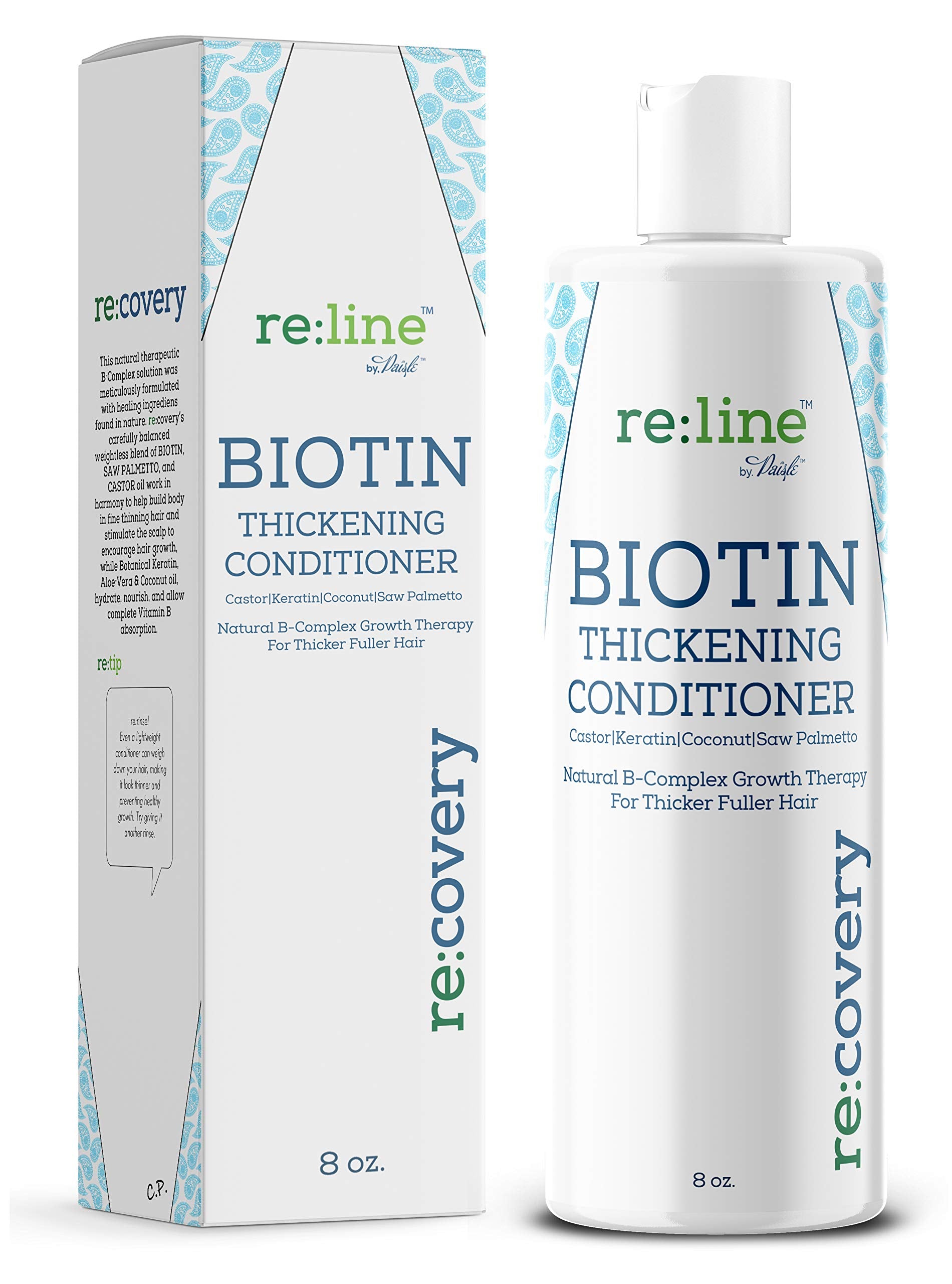 Paisle Botanics Biotin Hair Growth conditioner bottle pour supports fuller-looking hair.