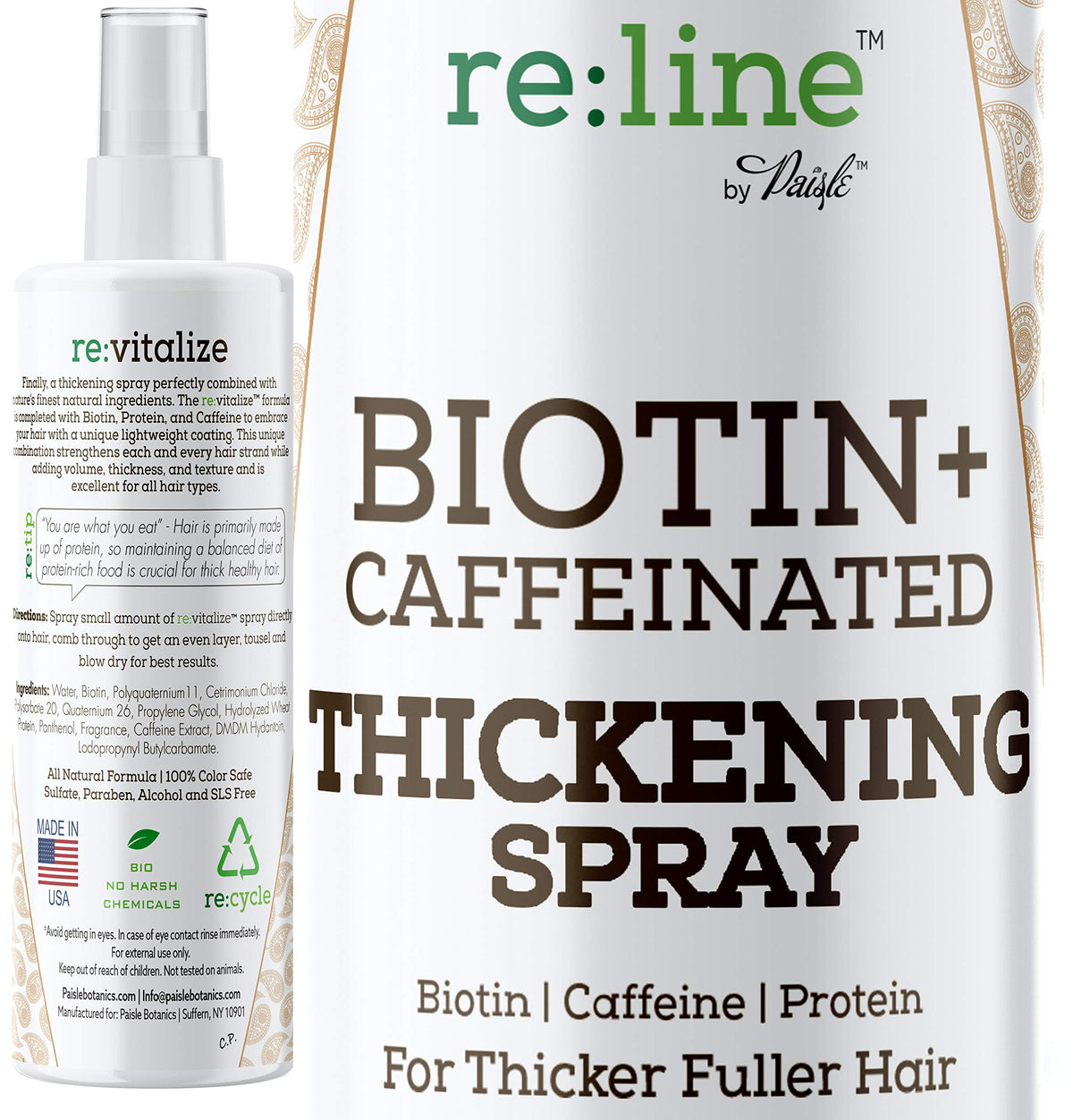 Paisle Botanics Biotin Hair Thickening Spray bottle pour delivers instant volume boost