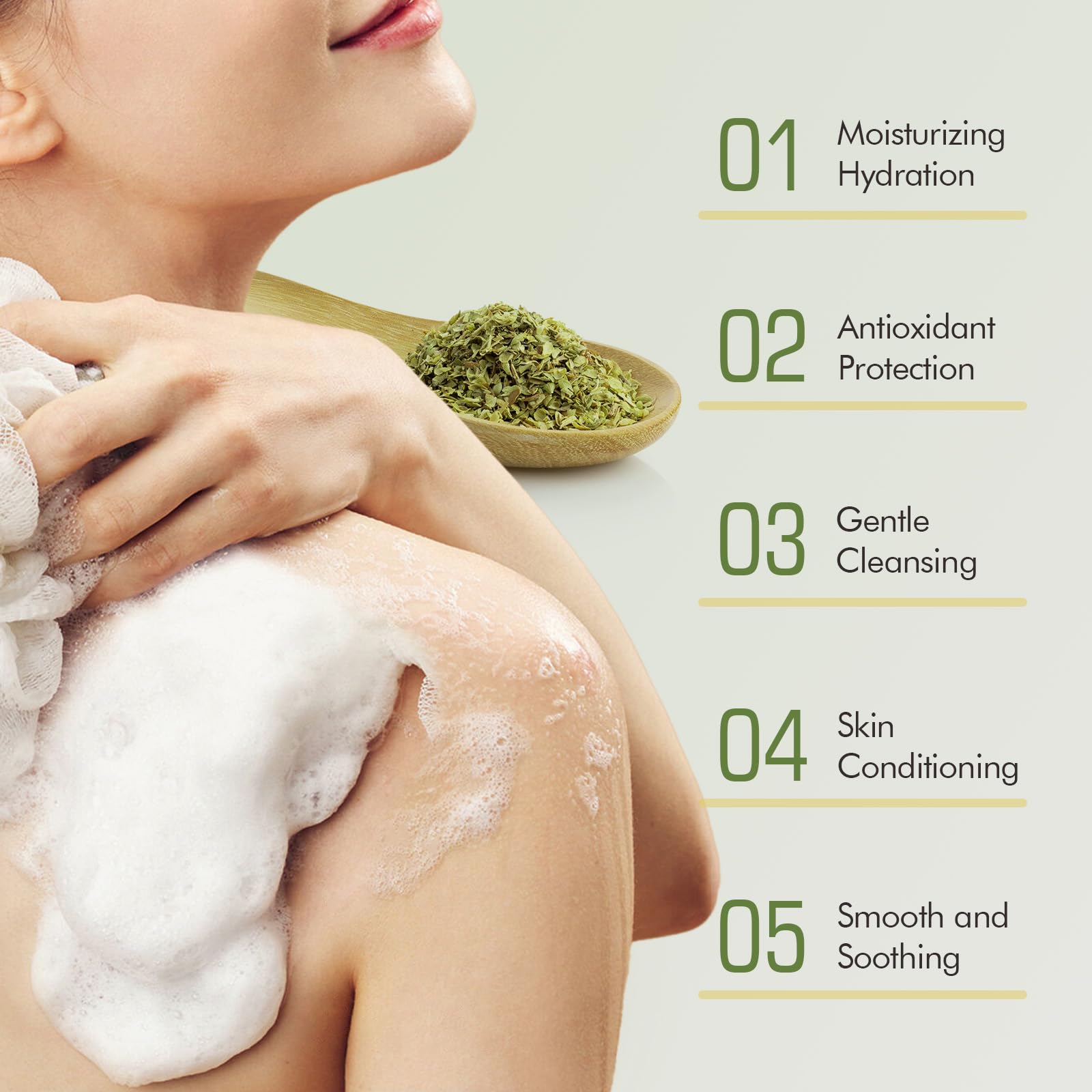 PALFICAB Green Tea Soap ingredients close-up highlighting shea butter and coconut oil for nourishment.