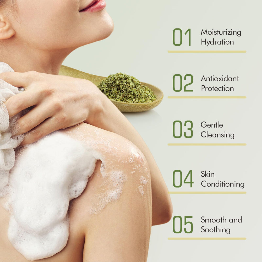 PALFICAB Green Tea Soap ingredients close-up highlighting shea butter and coconut oil for nourishment.