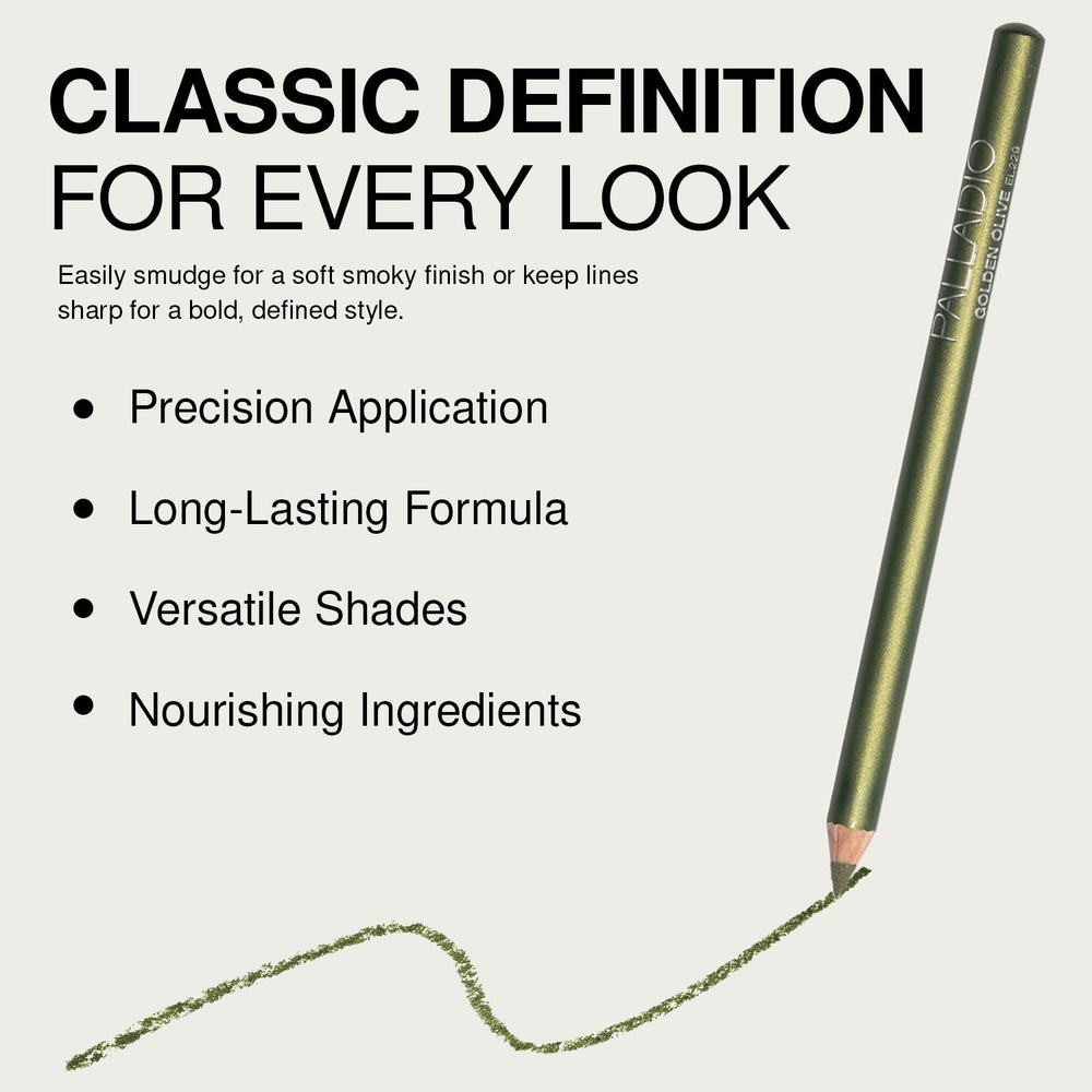 Palladio wooden eyeliner pencil creates a precise outline for defined eyes.