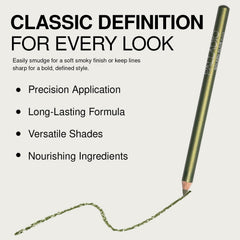 Palladio wooden eyeliner pencil creates a precise outline for defined eyes.