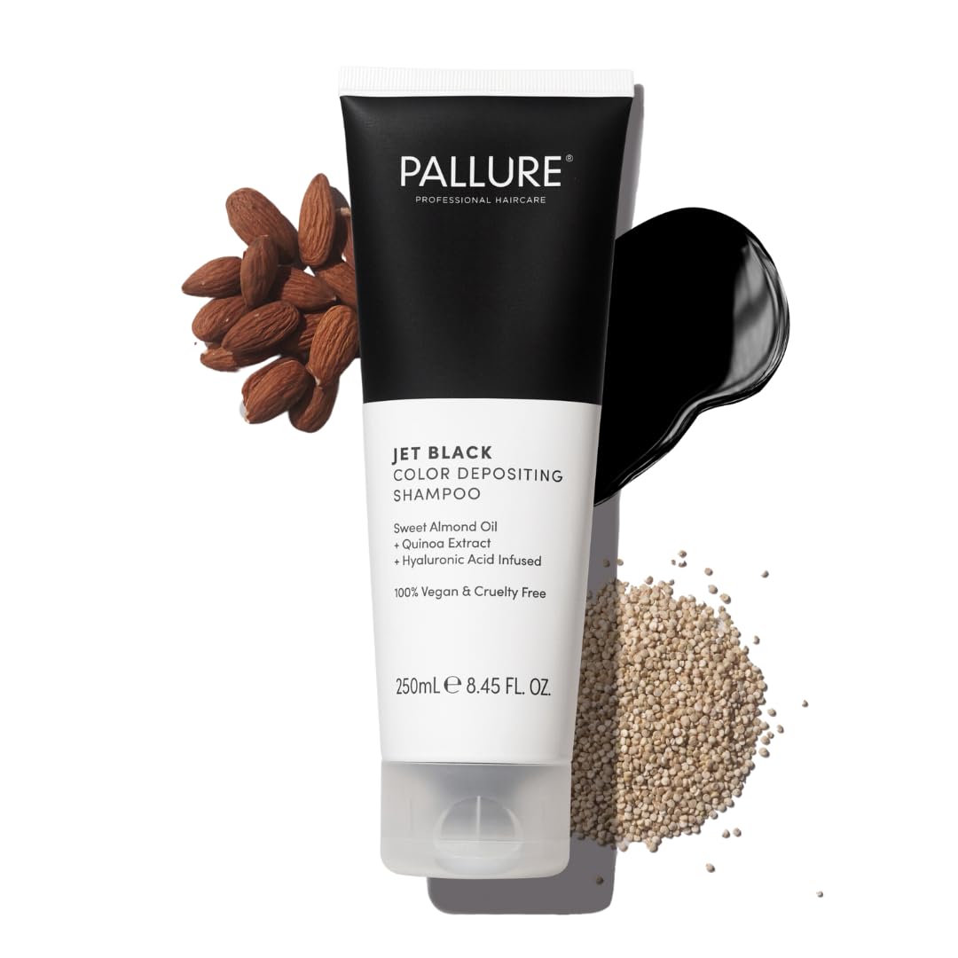 Pallure Jet Black shampoo bottle front view for quick color refresh