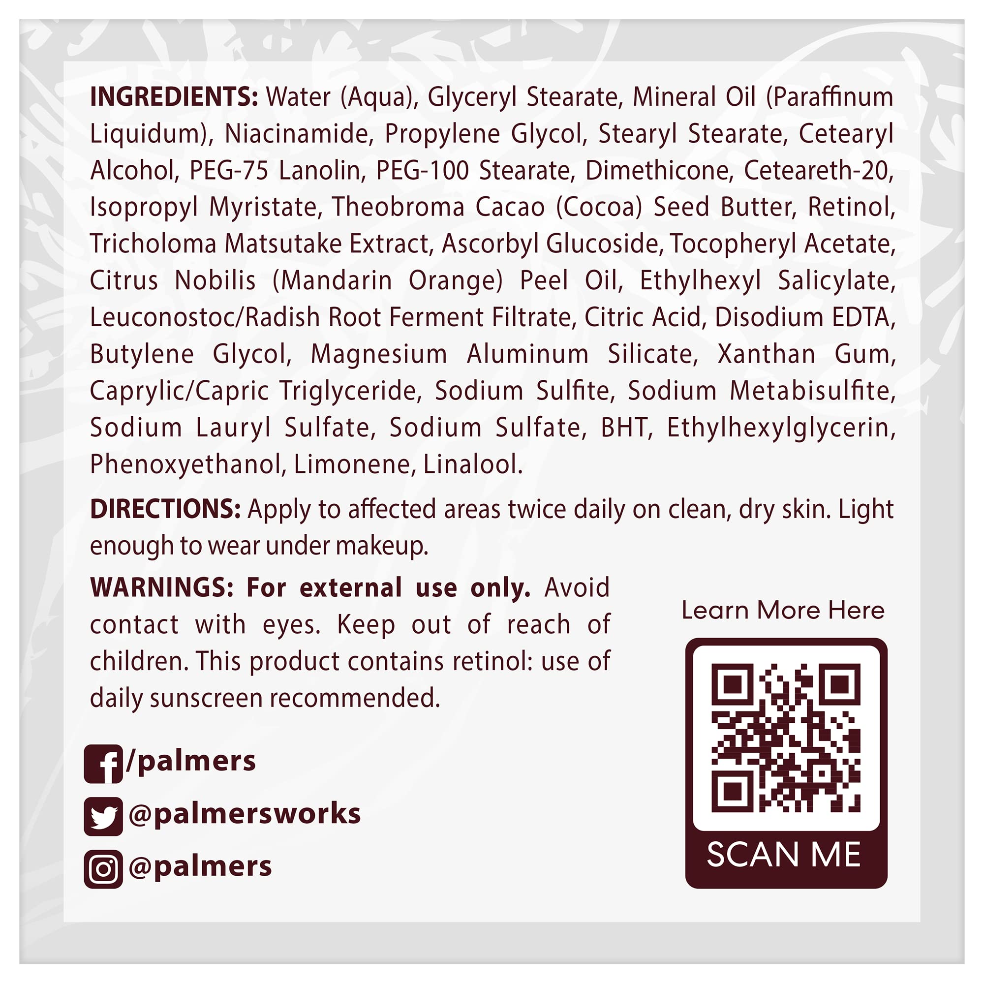 Palmer's Eventone shea cocoa butter ingredients list on label