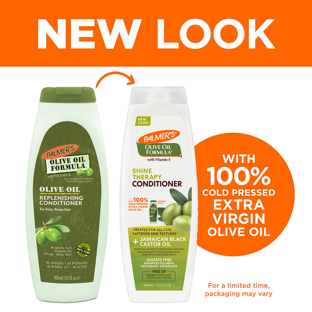Palmer's Olive Oil Formula label highlights shine and strength