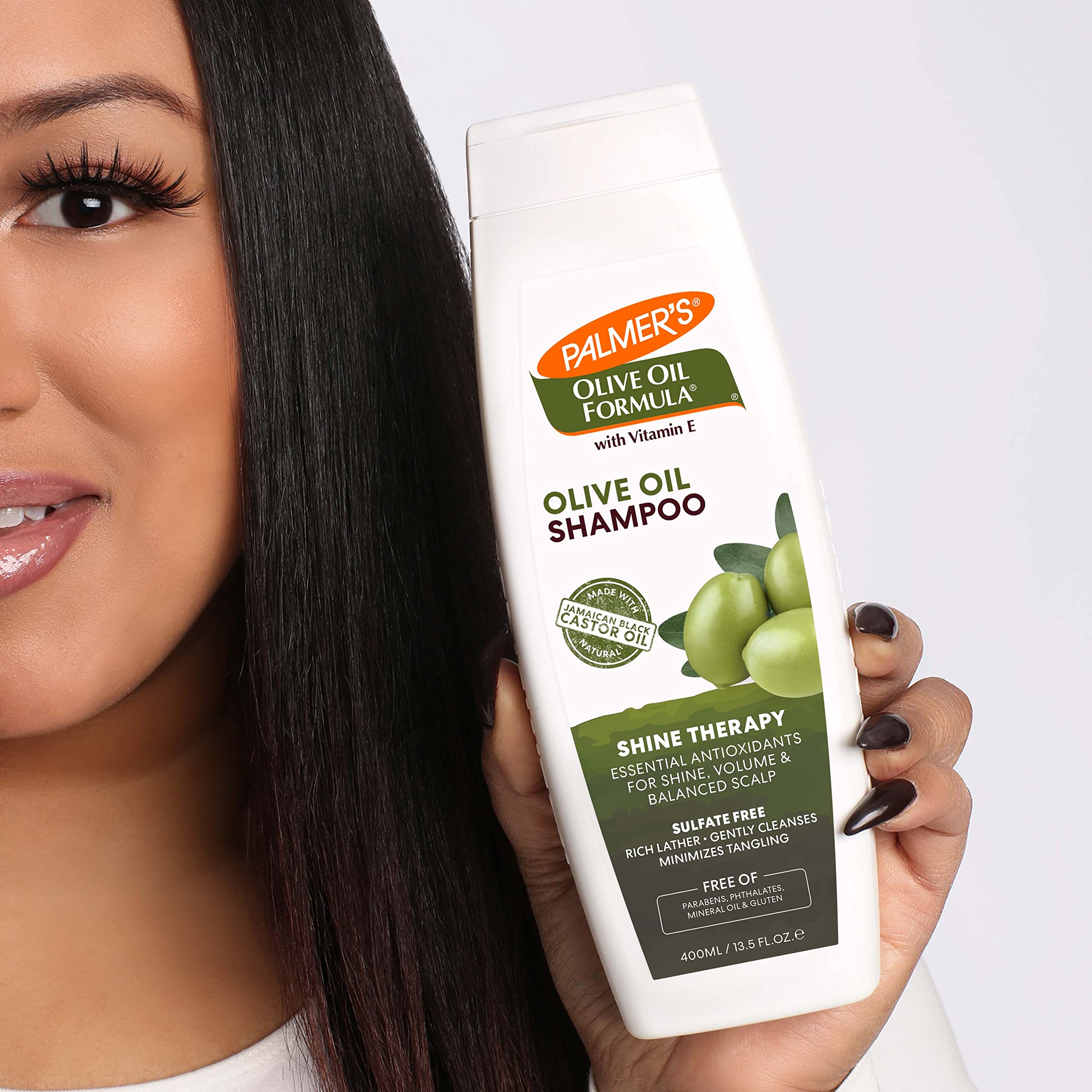 Hair appears glossy after washing with Palmer's Shine Therapy Shampoo