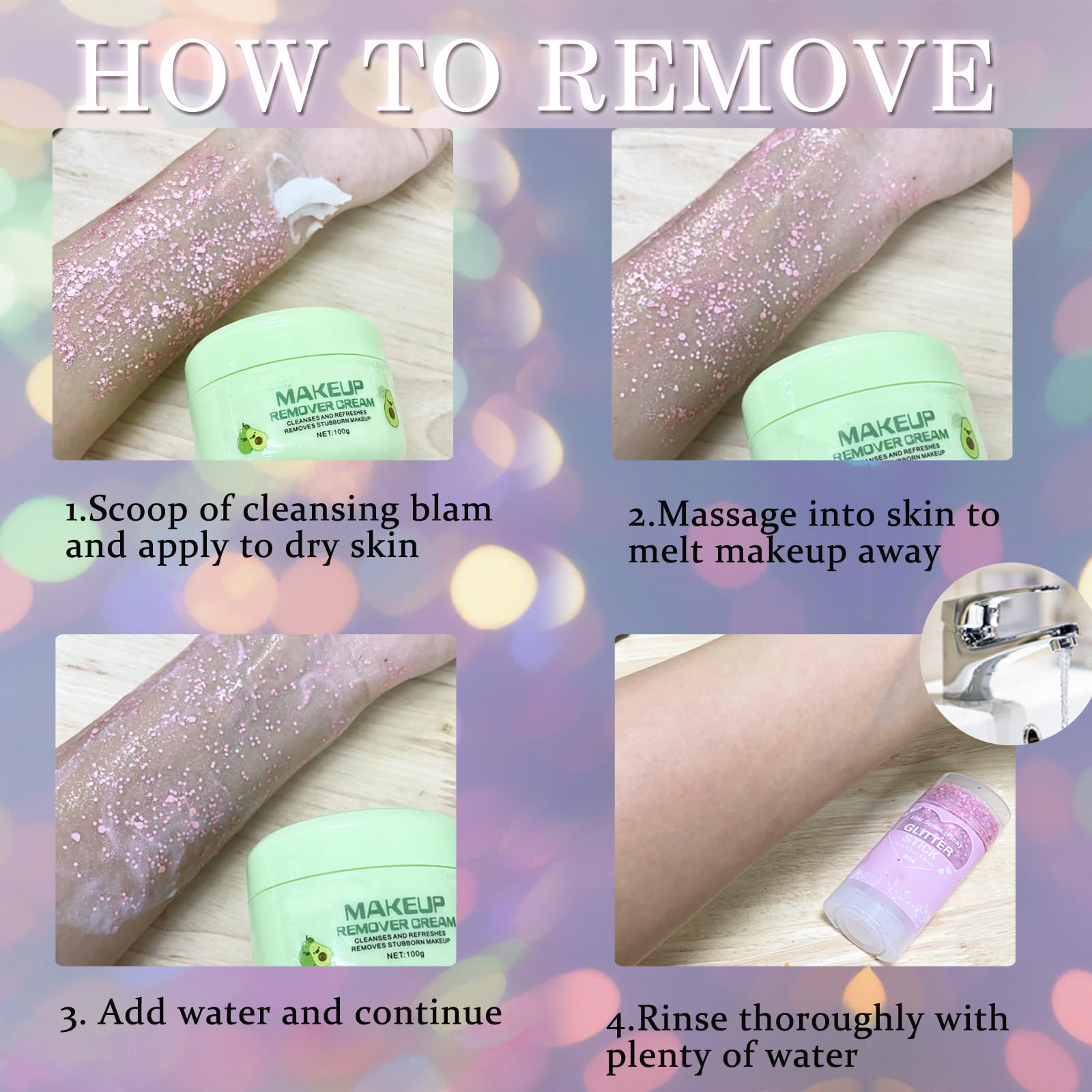 Paminify Blue Glitter Stick washes away easily with remover cream.