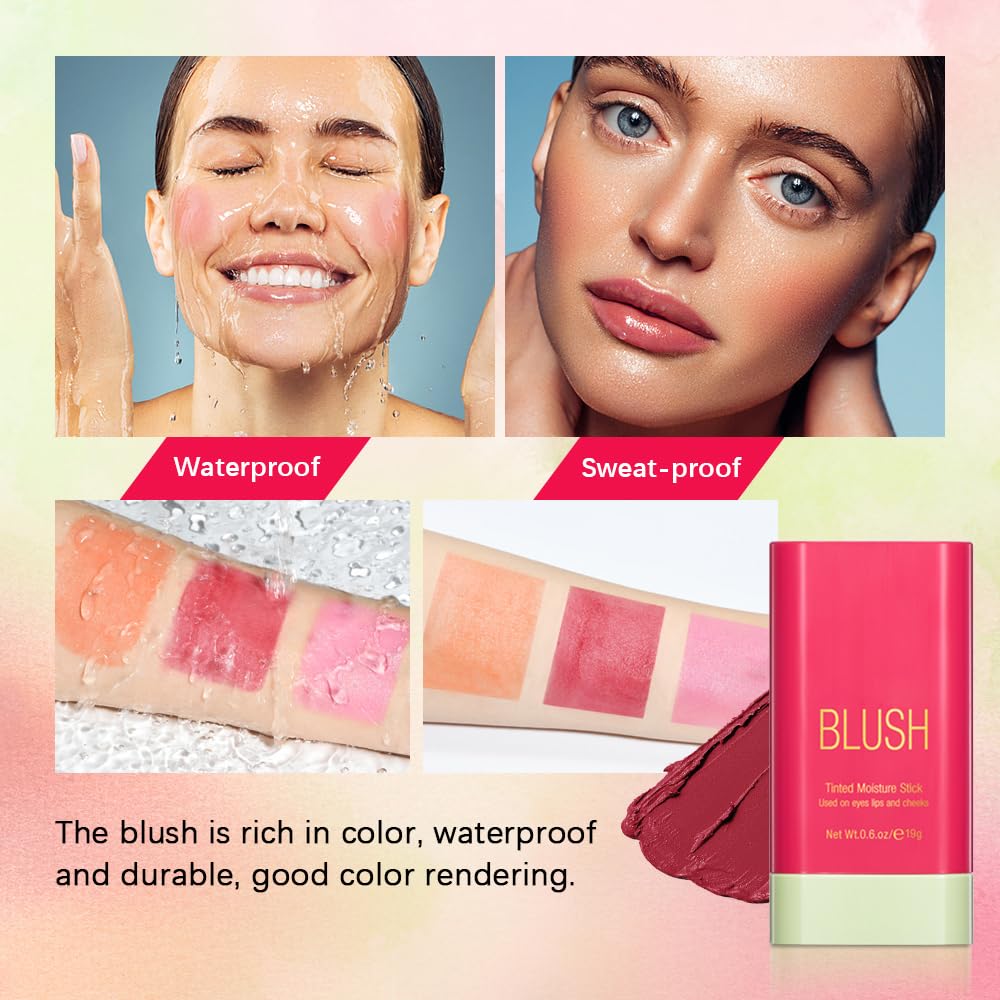 Paminify blush stick blended with sponge for seamless color.