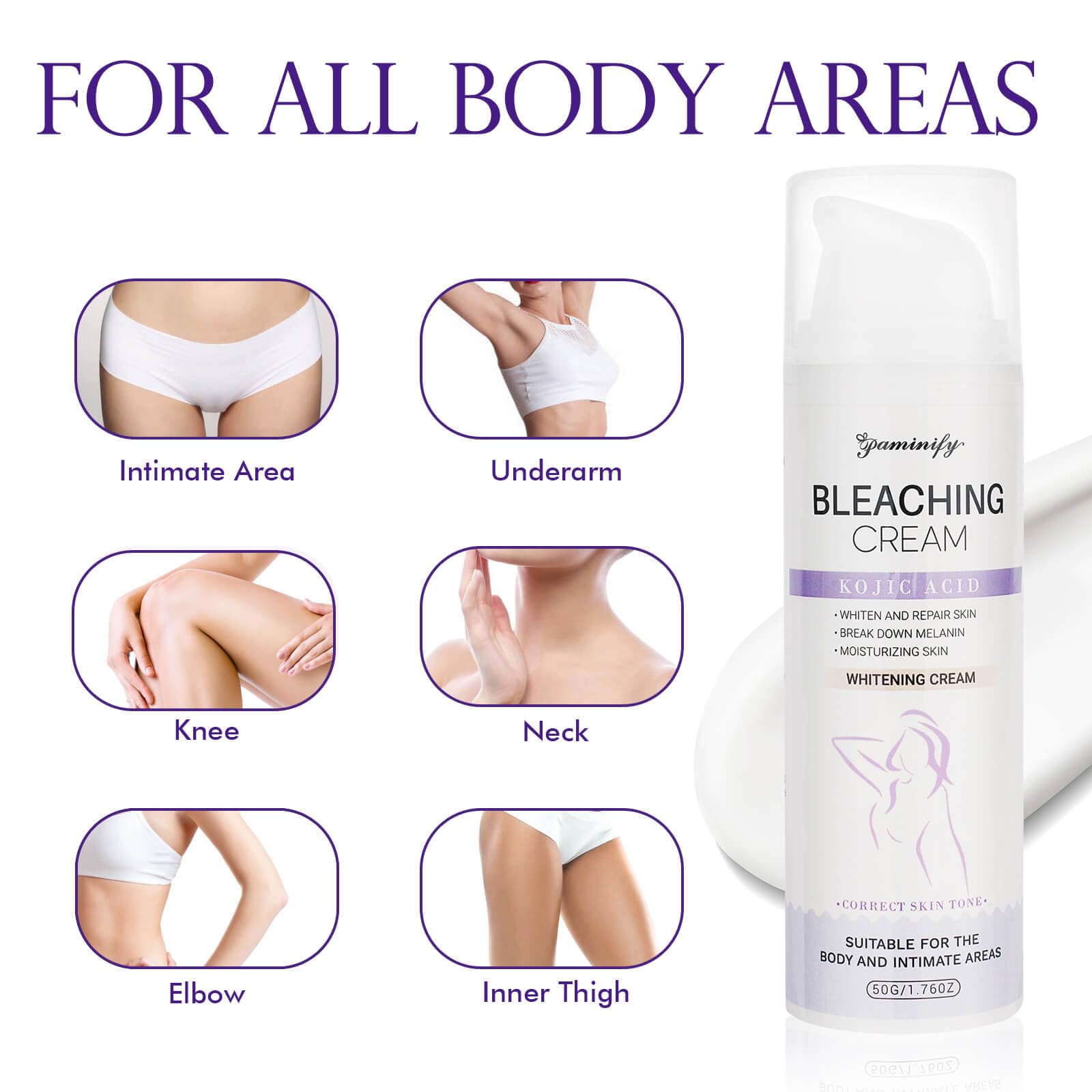 Paminify intimate bleaching cream elbows targets pigmentation for a brighter look.