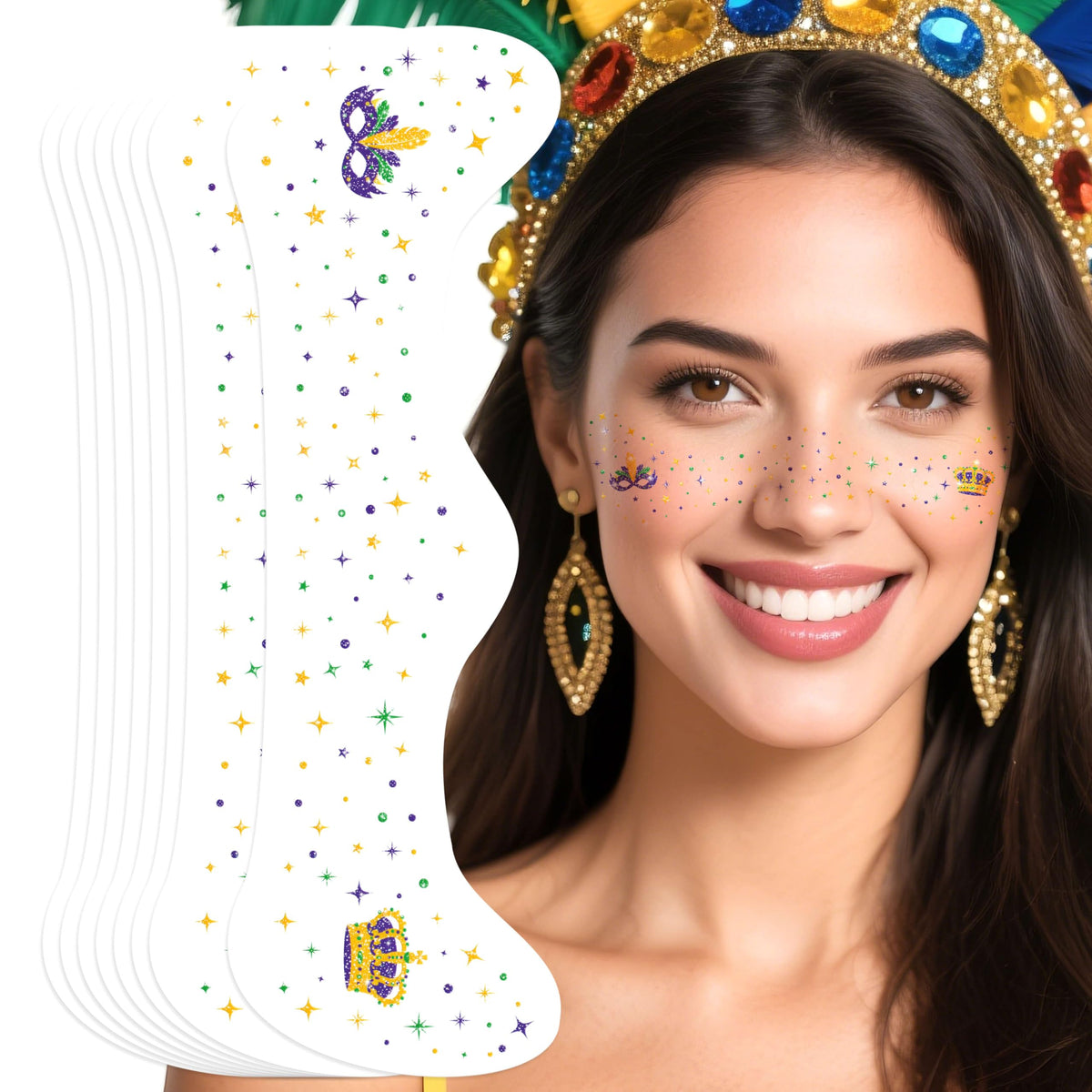 Paminify Mardi Gras face tattoos design 1 adds festive flair to carnival outfits
