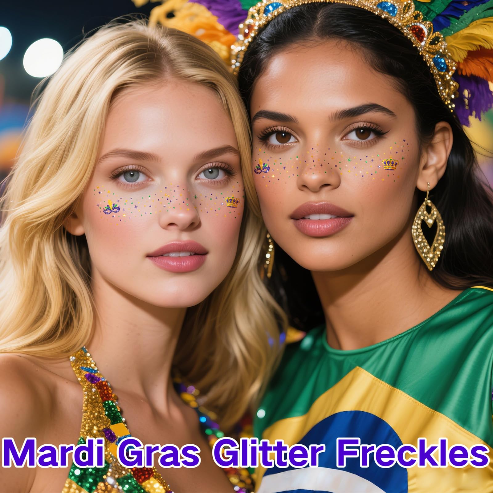 Paminify Mardi Gras glitter freckles tattoos add color to cheeks or temples