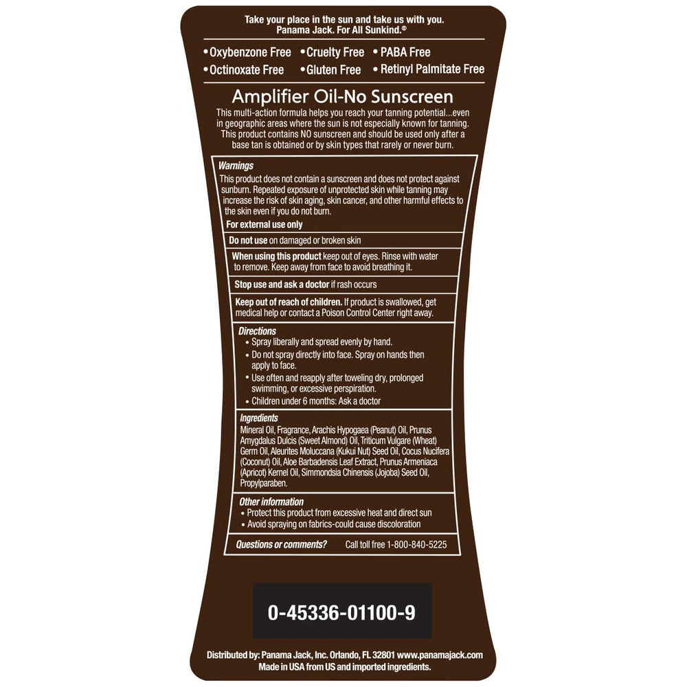 Panama Jack Amplifier Suntan Oil warning label on packaging